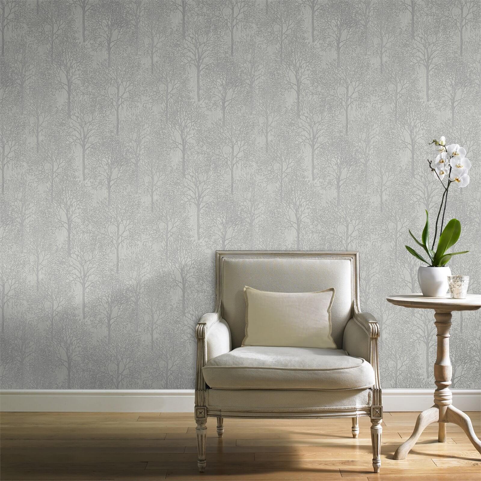 Grandeco Royal House Fabric Tree Grey Wallpaper