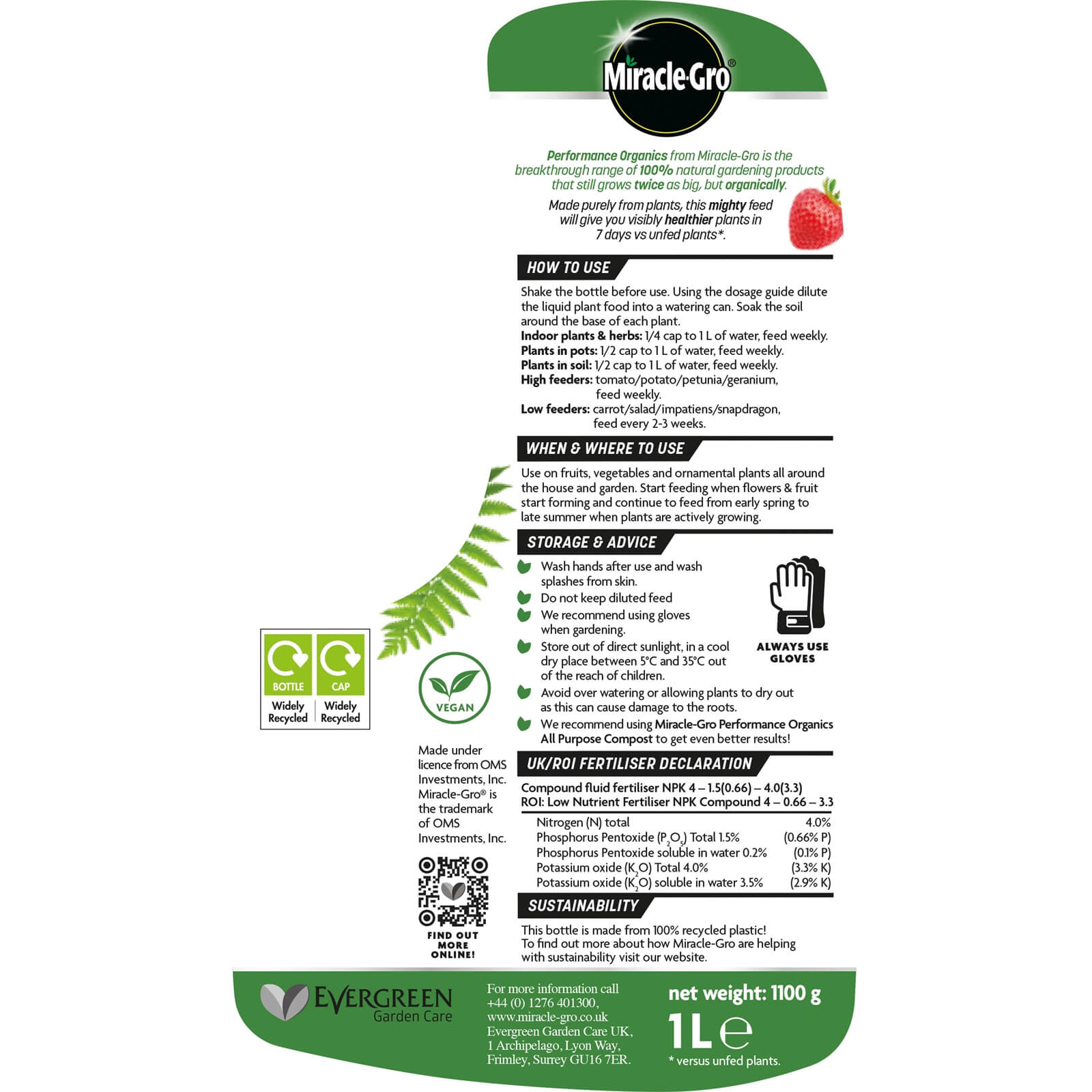 Miracle-Gro Performance Organics All Purpose Liquid Plant Food  - 1L