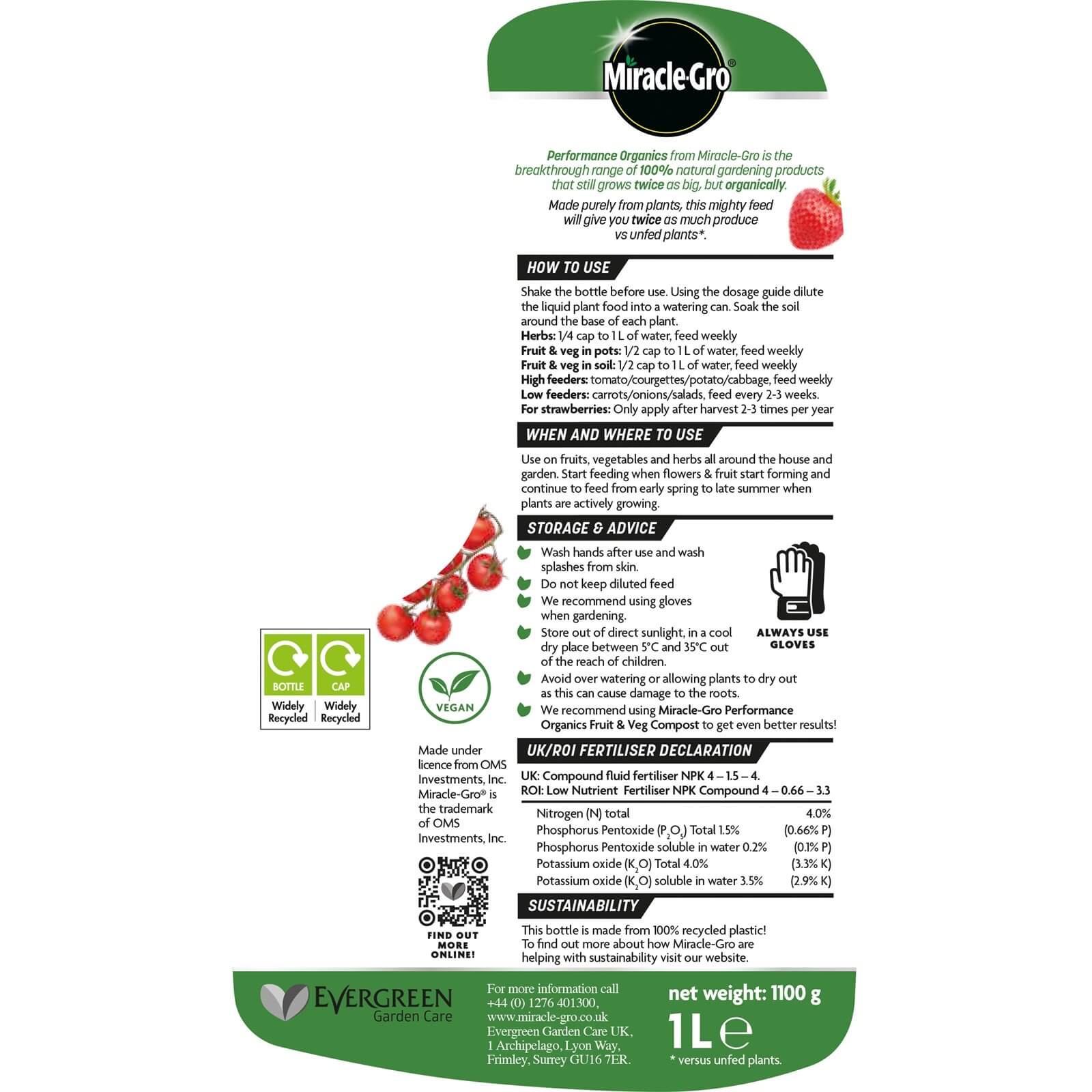 Miracle-Gro Performance Organics Fruit & Veg Liquid Food - 1L