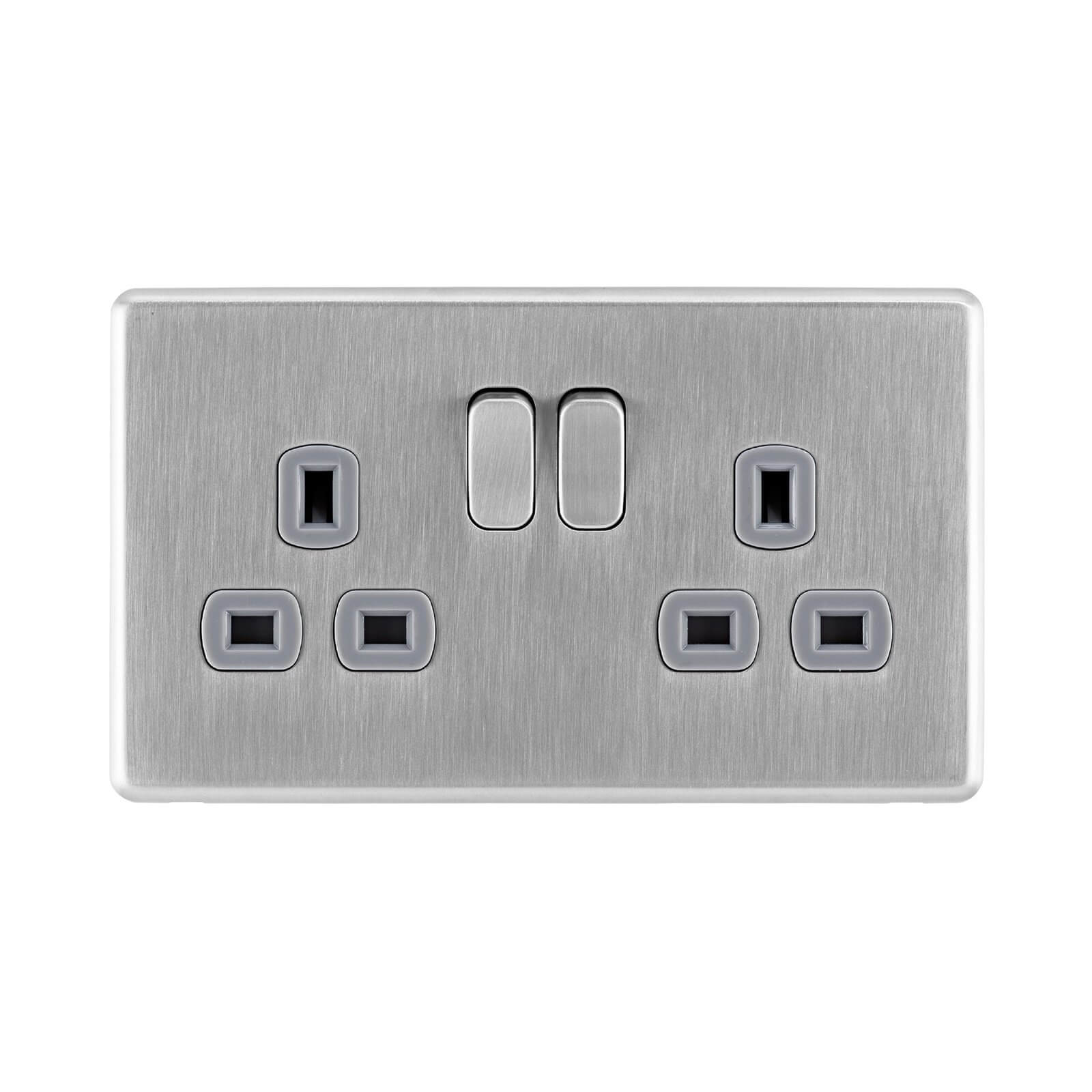 Arlec Fusion 13A 2 Gang Stainless Steel Double switched socket