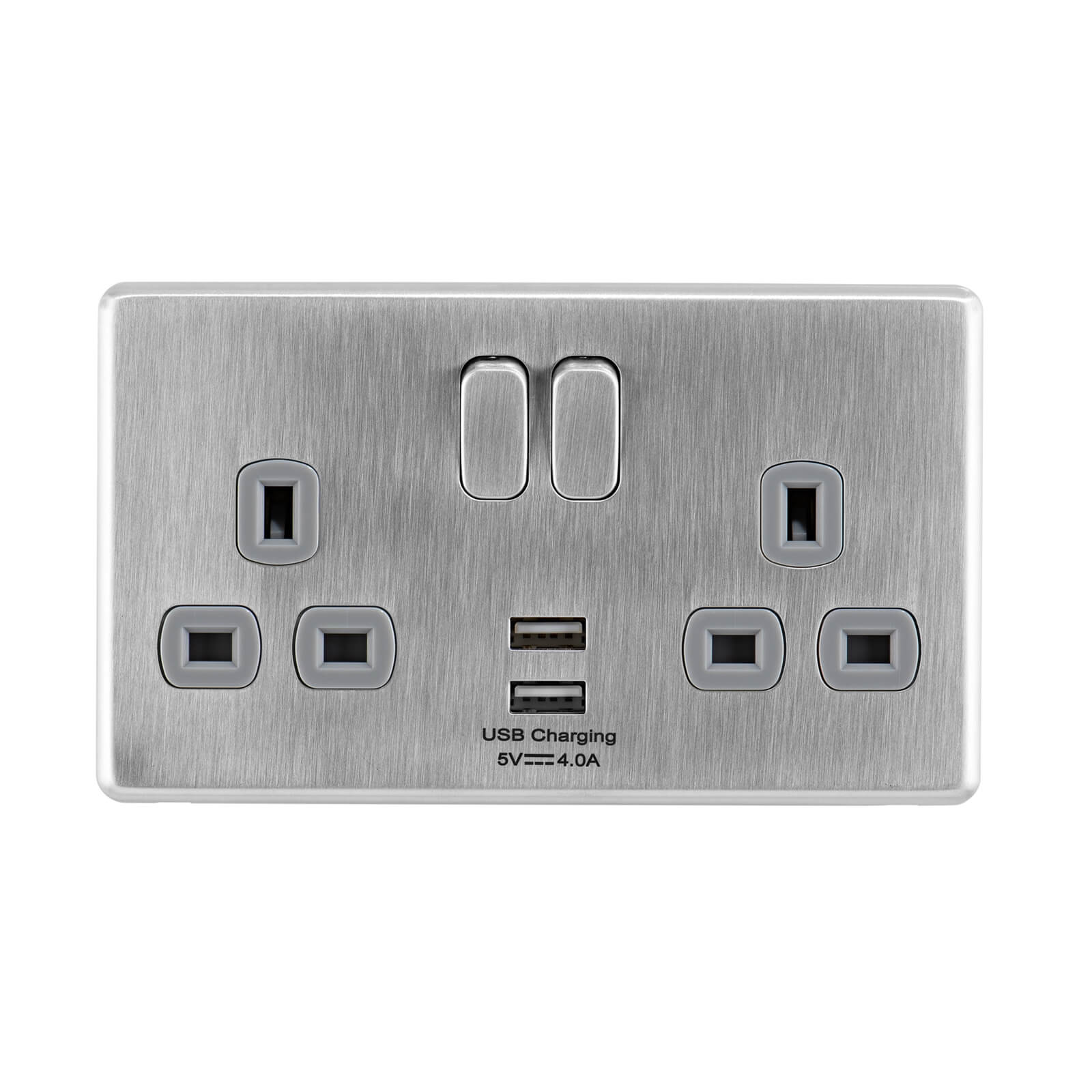 Arlec Fusion 13A 2 Gang Stainless Steel Double switched socket with 2x4A USB
