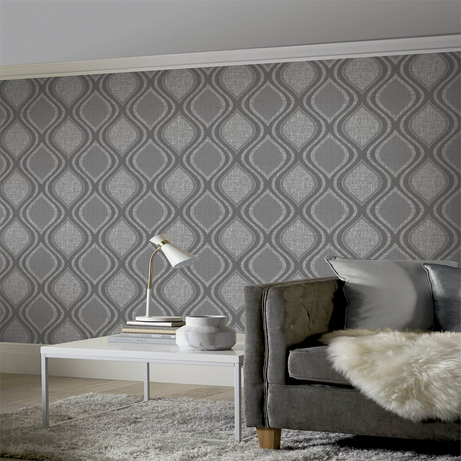 Arthouse Curve Geometric Textured Paste the Wall Wallpaper - Charcoal