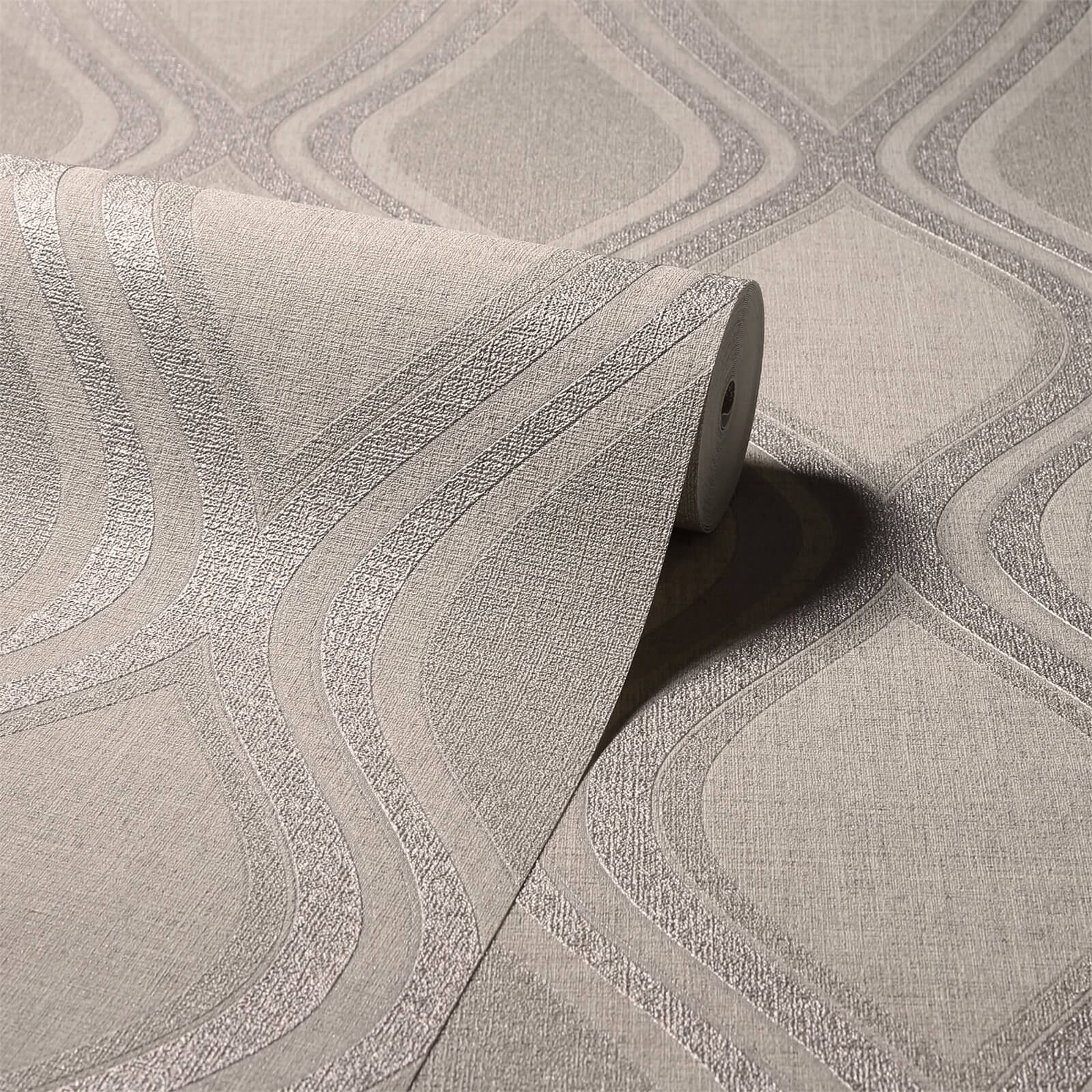 Arthouse Curve Geometric Textured Paste the Wall Wallpaper - Taupe