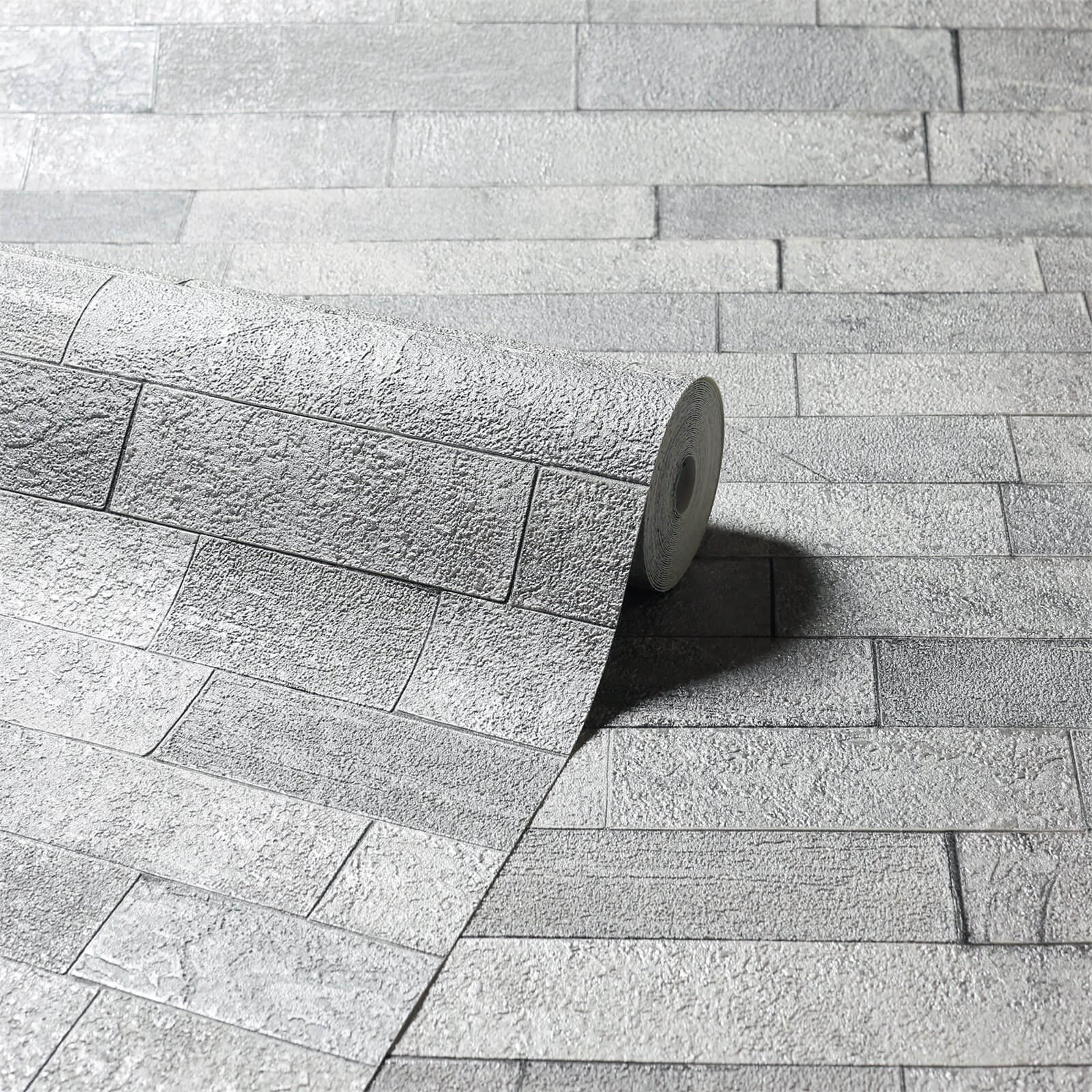 Arthouse Graphite Brick Textured Slate Grey Wallpaper
