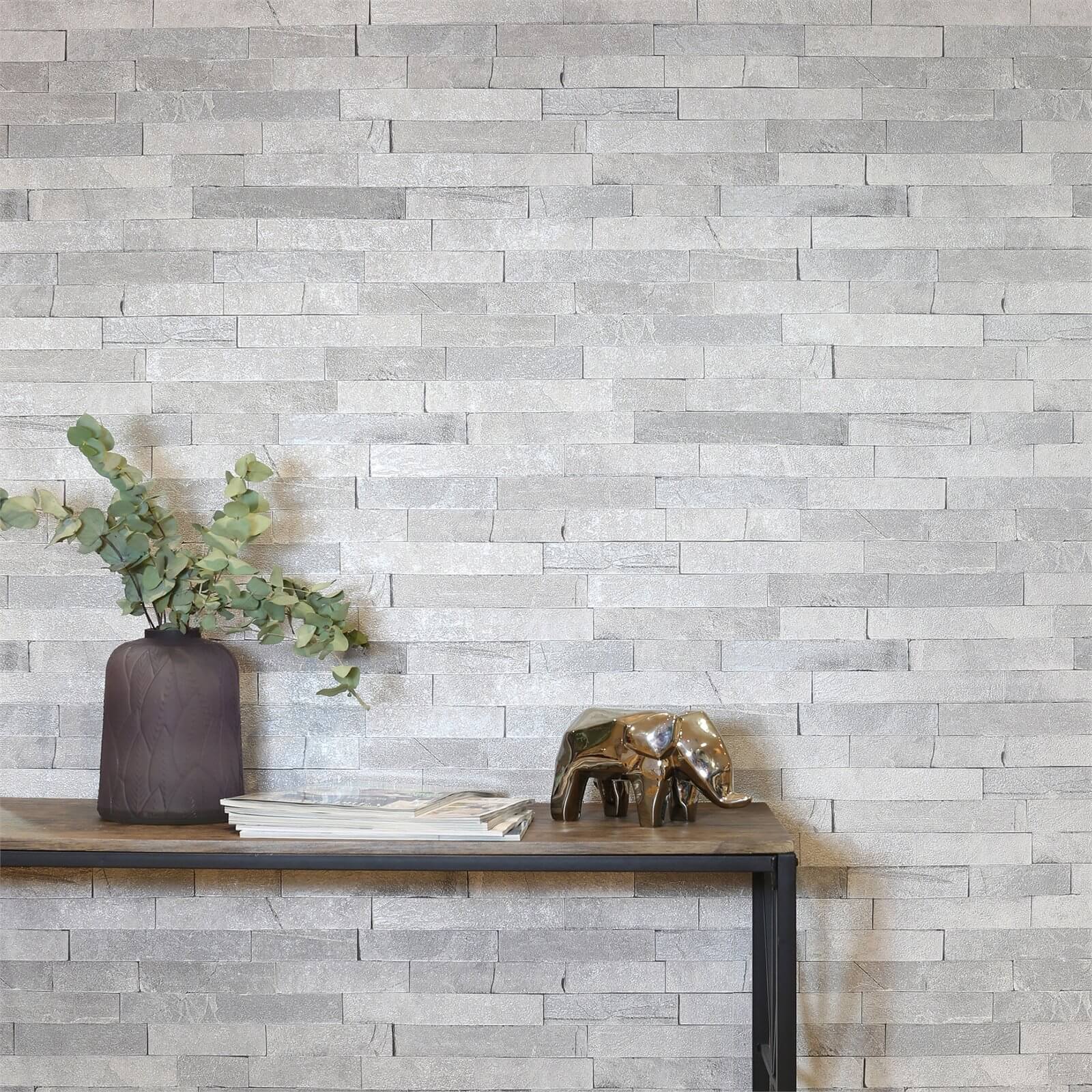 Arthouse Graphite Brick Textured Slate Grey Wallpaper