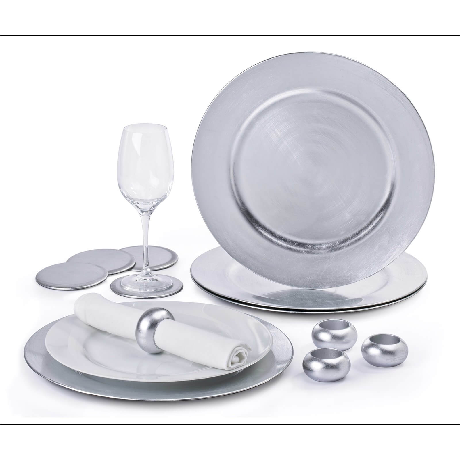 12 Piece Silver Charger Plate Set