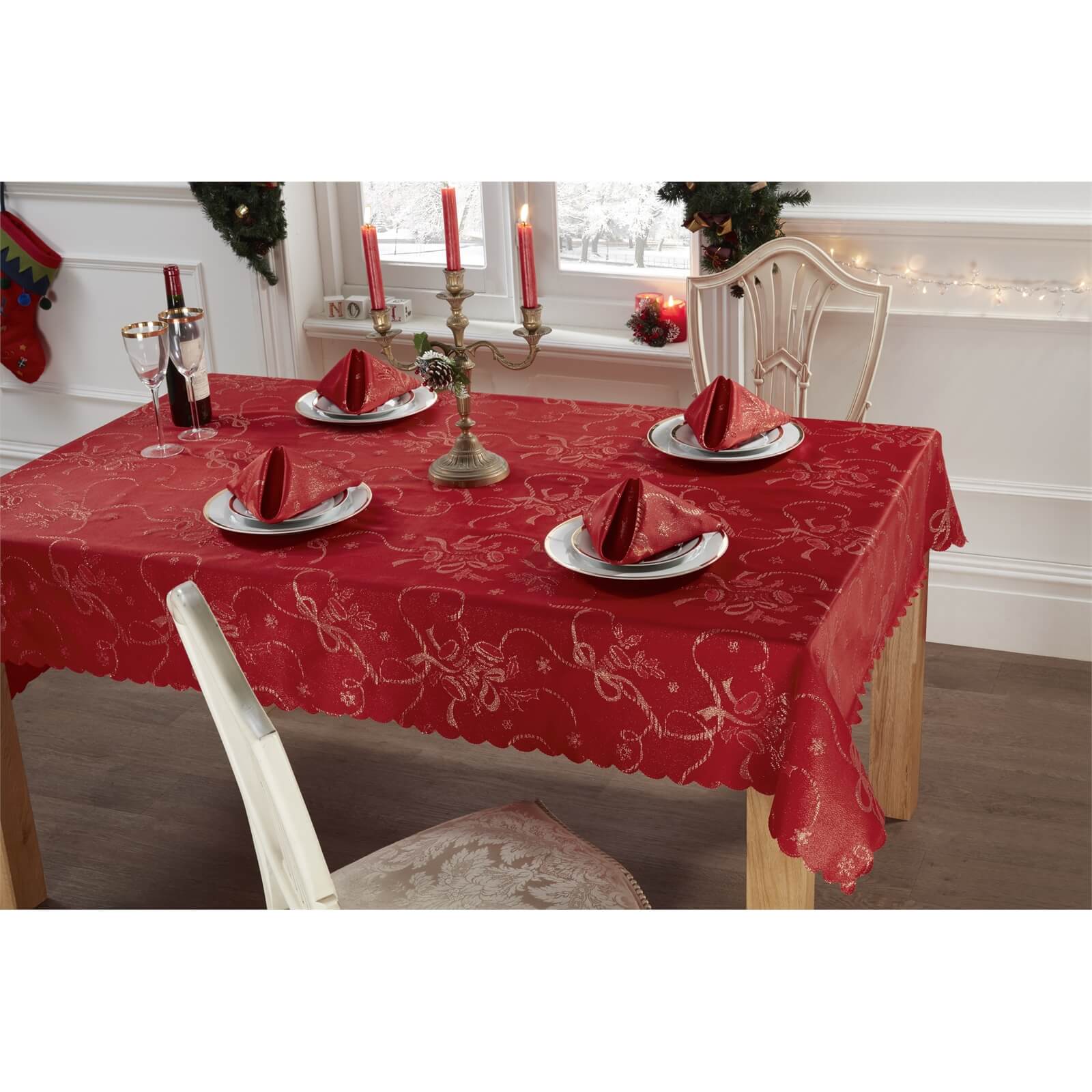 10 Piece Noel Sparkle Table Linen Set - Red