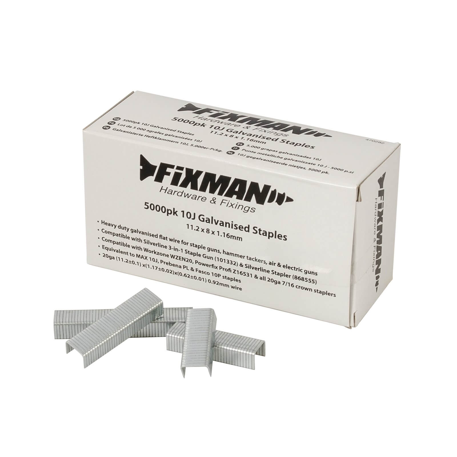 Fixman 10J Galvanised Staples 5000 Pack 11.2 x 8 x 1.17mm
