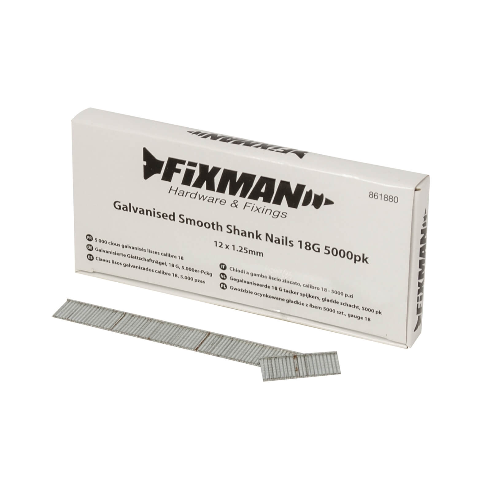 Fixman Galvanised Smooth Shank Nails 18G 5000 Pack 12 x 1.25mm