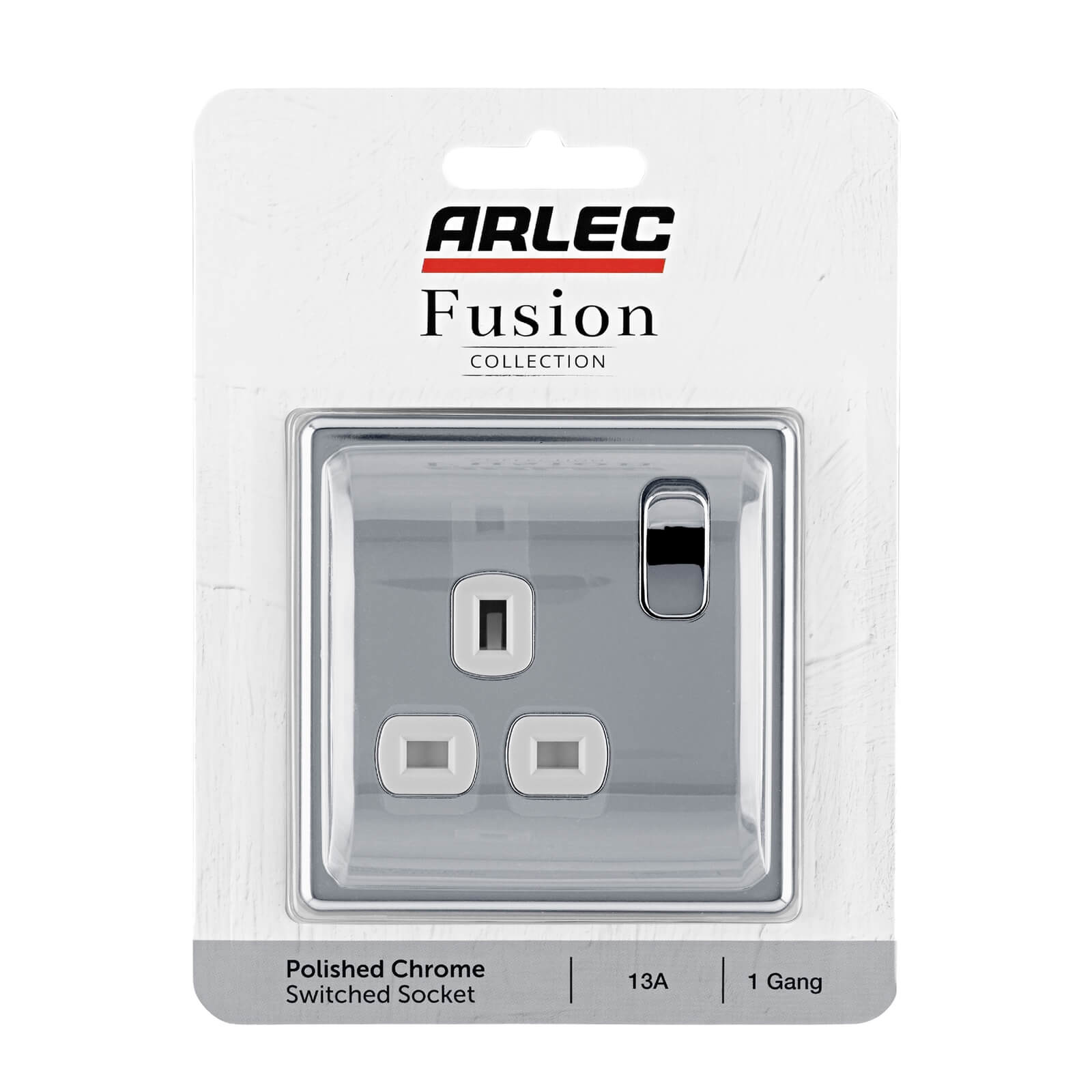 Arlec Fusion 13A 1 Gang Polished Chrome Single switched socket