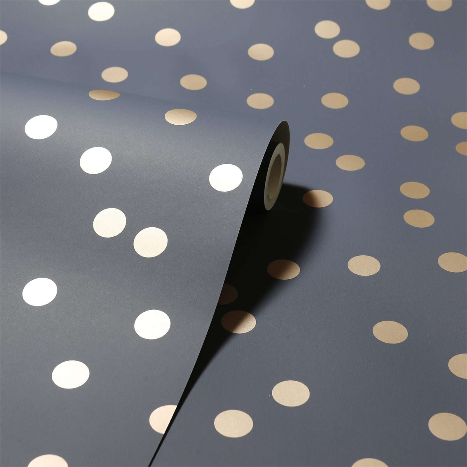 Arthouse Dotty Smooth Metallic Charcoal and Rose Gold Wallpaper