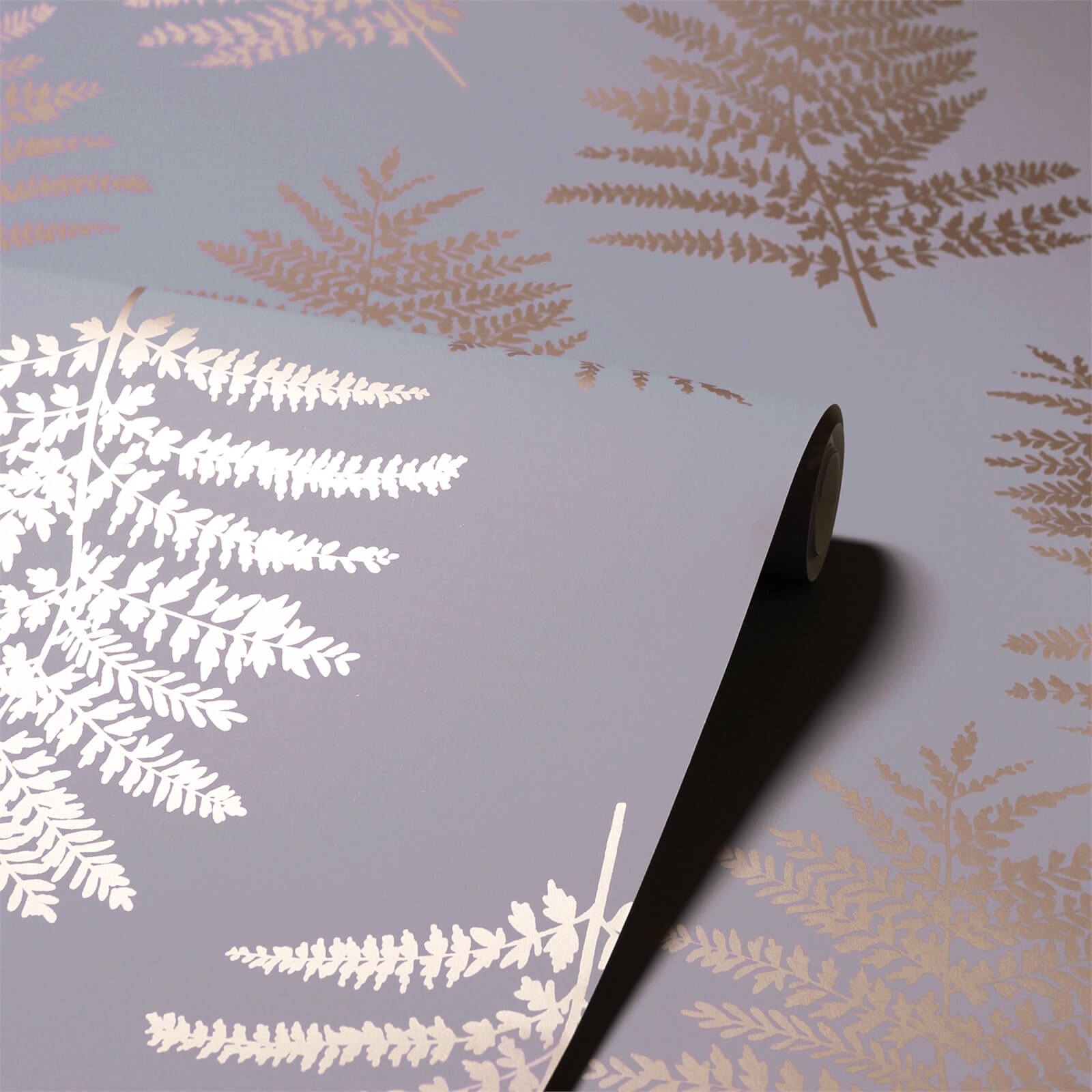 Arthouse Opera Fern Tree Smooth Metallic Charcoal and Rose Gold Wallpaper