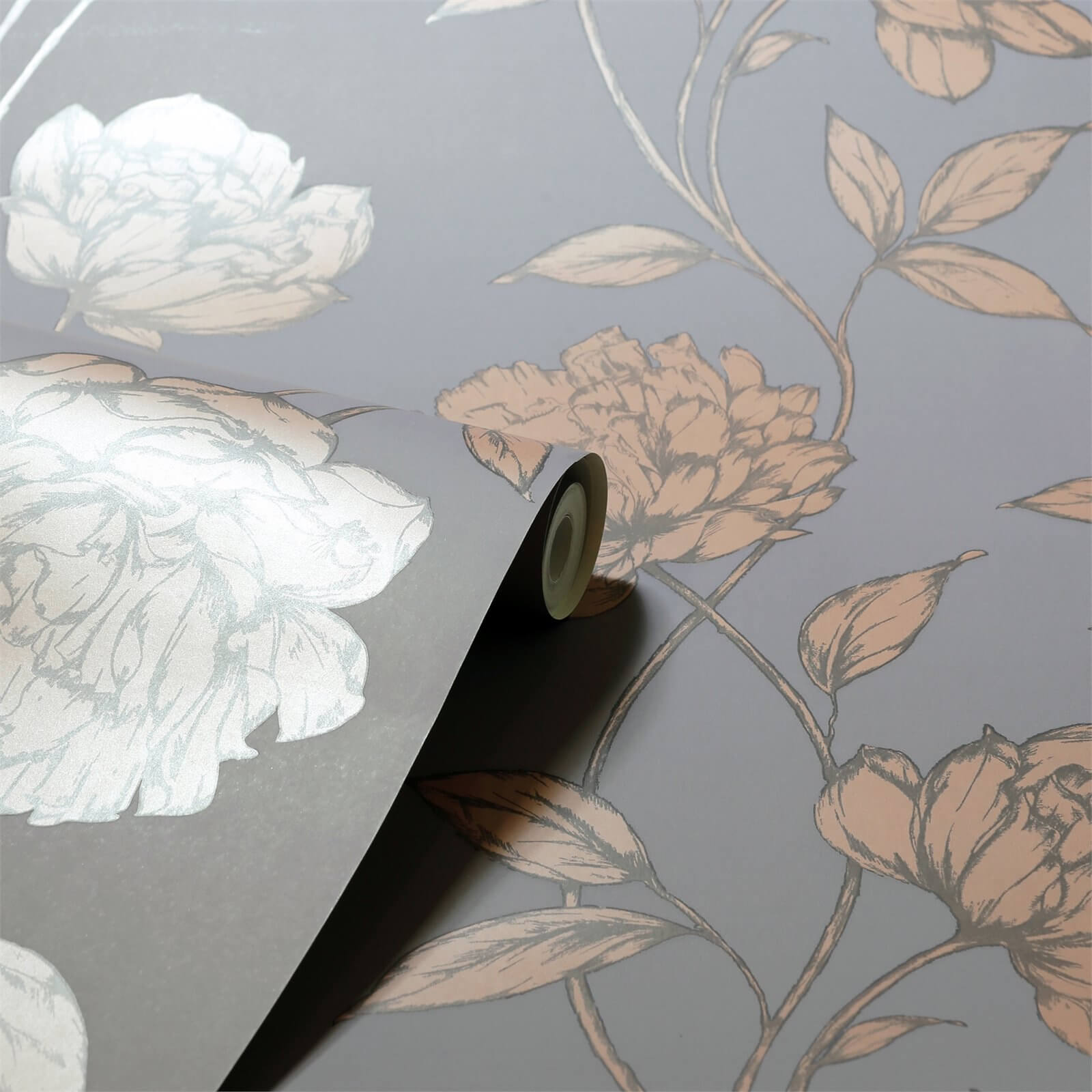 Arthouse Pretty Floral Smooth Metallic Charcoal Wallpaper