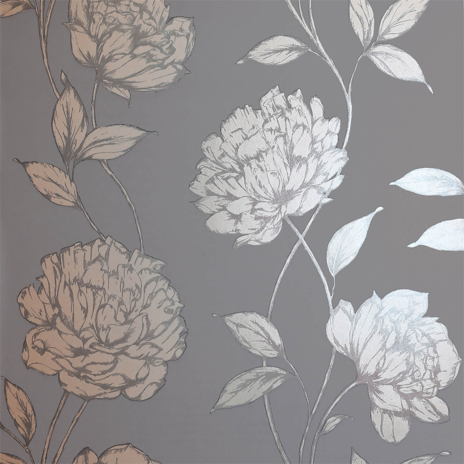 Arthouse Pretty Floral Smooth Metallic Charcoal Wallpaper