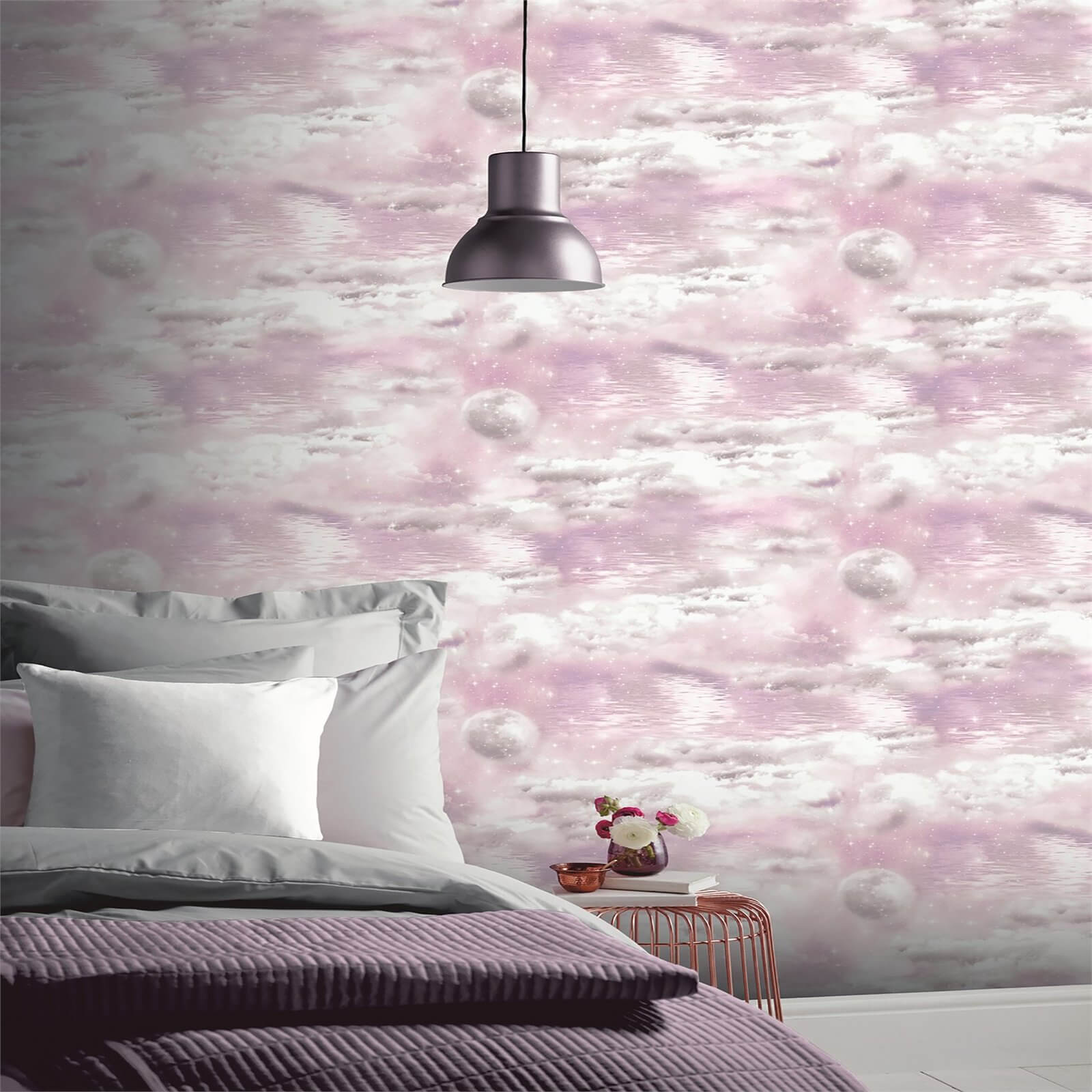 Arthouse Watery Skies Clouds Smooth Glitter Pink Wallpaper