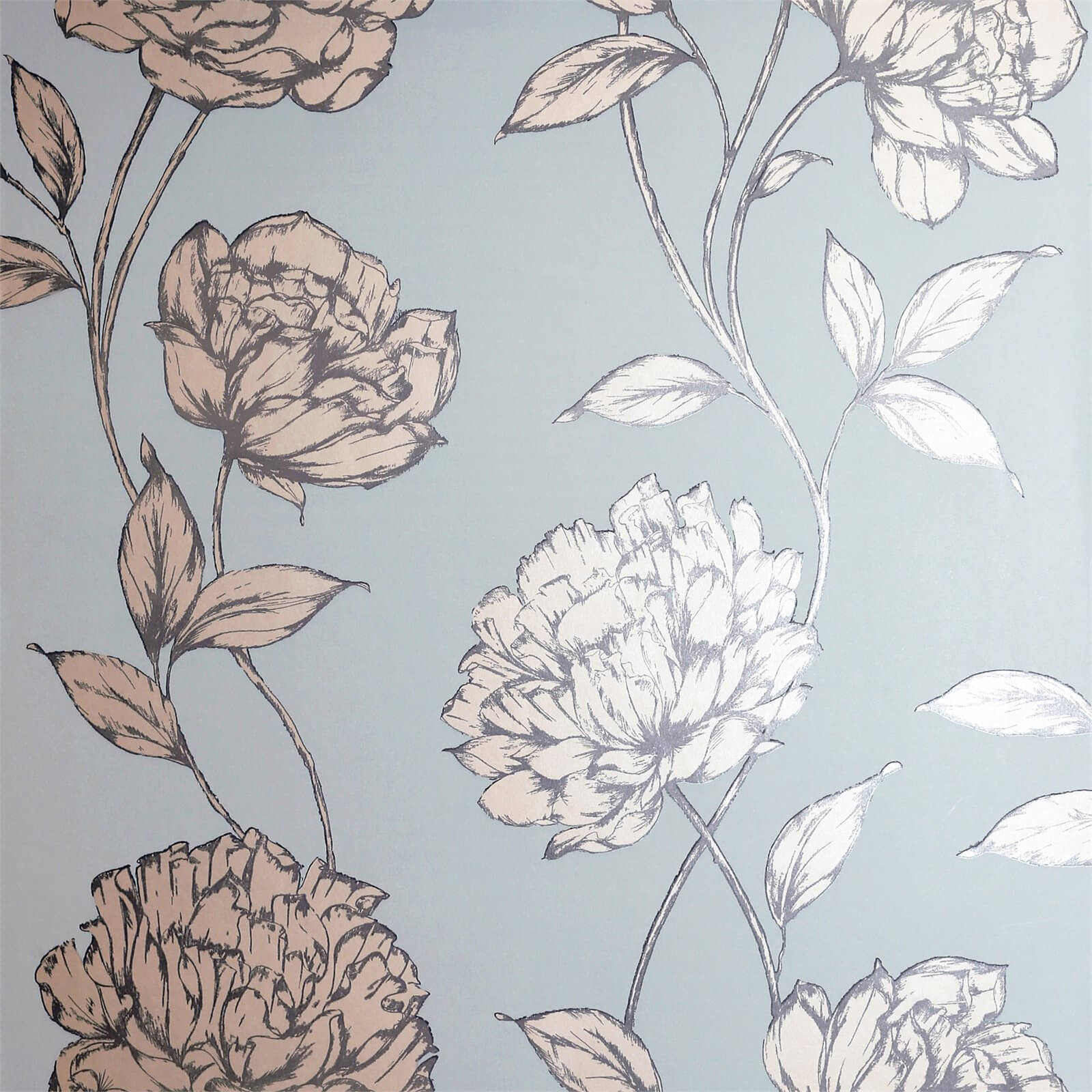 Arthouse Pretty Floral Smooth Metallic Soft Blue Wallpaper