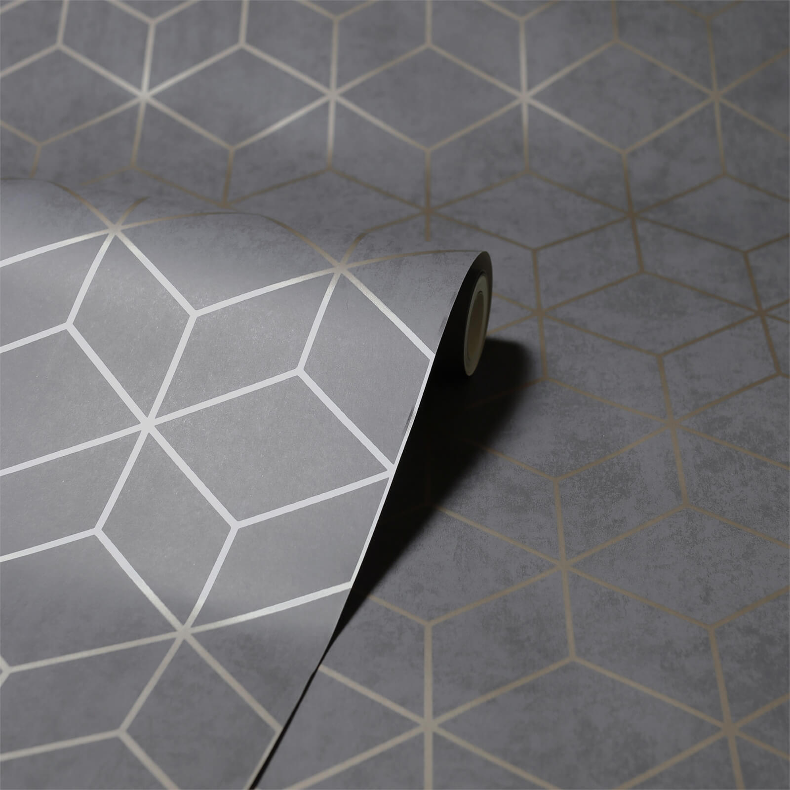 Arthouse Box Geometric Smooth Metallic Charcoal and Copper Wallpaper