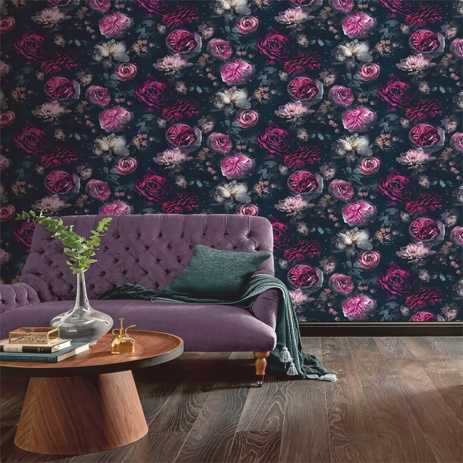 Arthouse Dark Magic Floral Smooth Glitter Multi Coloured Wallpaper