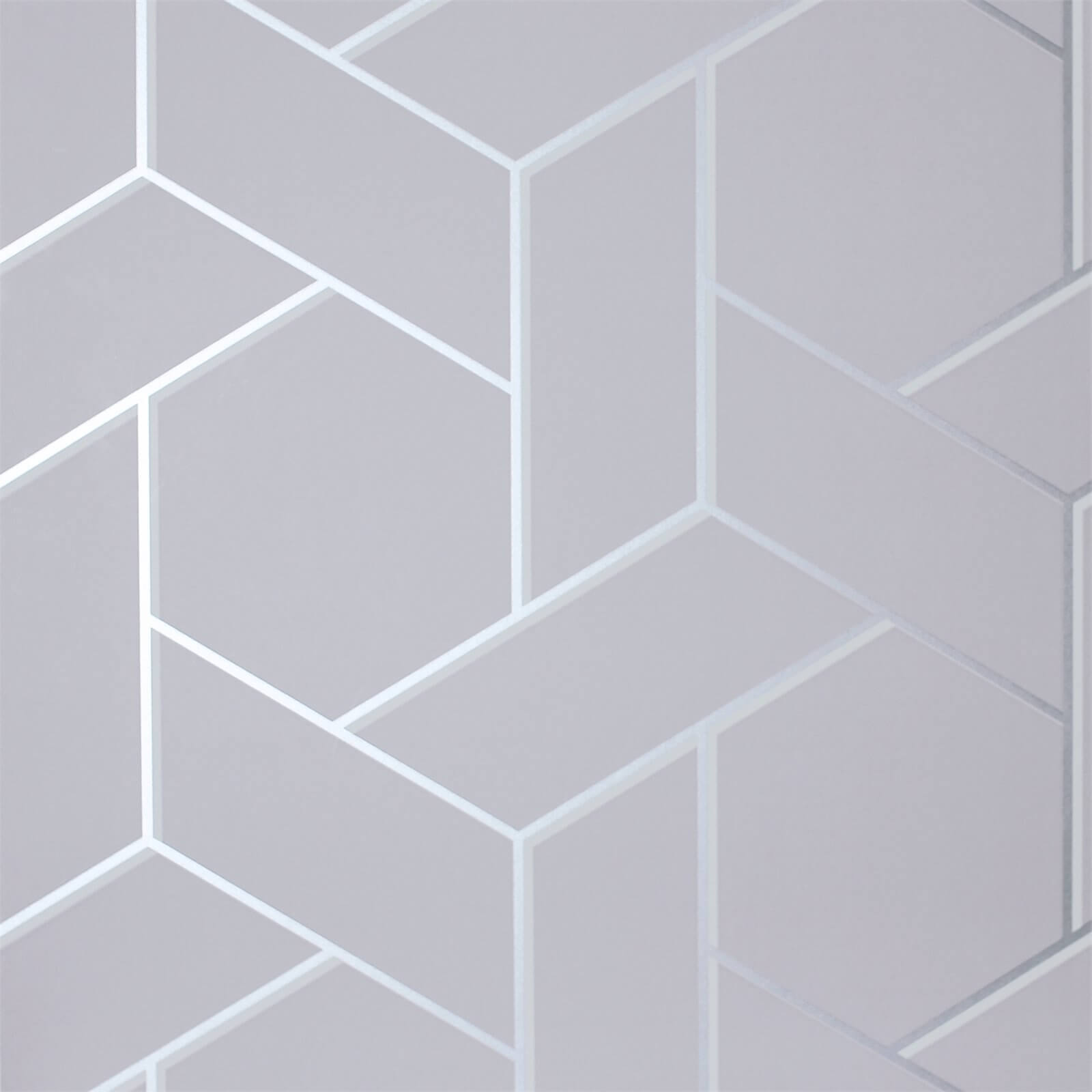 Arthouse Parquet Geometric Smooth Metallic Silver Wallpaper