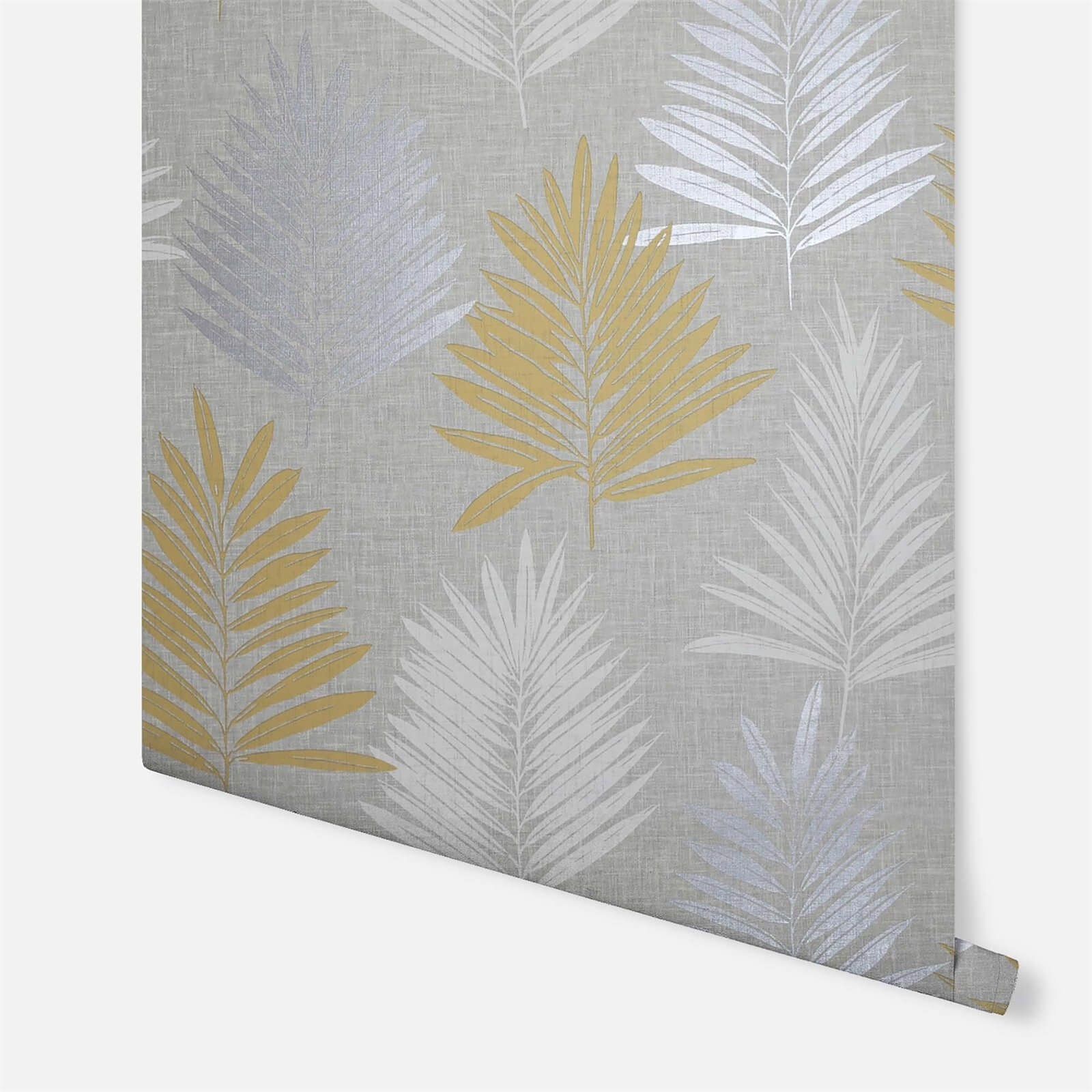 Arthouse Linen Palm Leaf Smooth Ochre and Grey Wallpaper