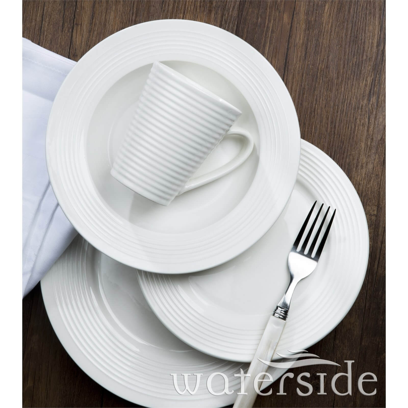 White Embossed Linear 24 Piece Dinner Set