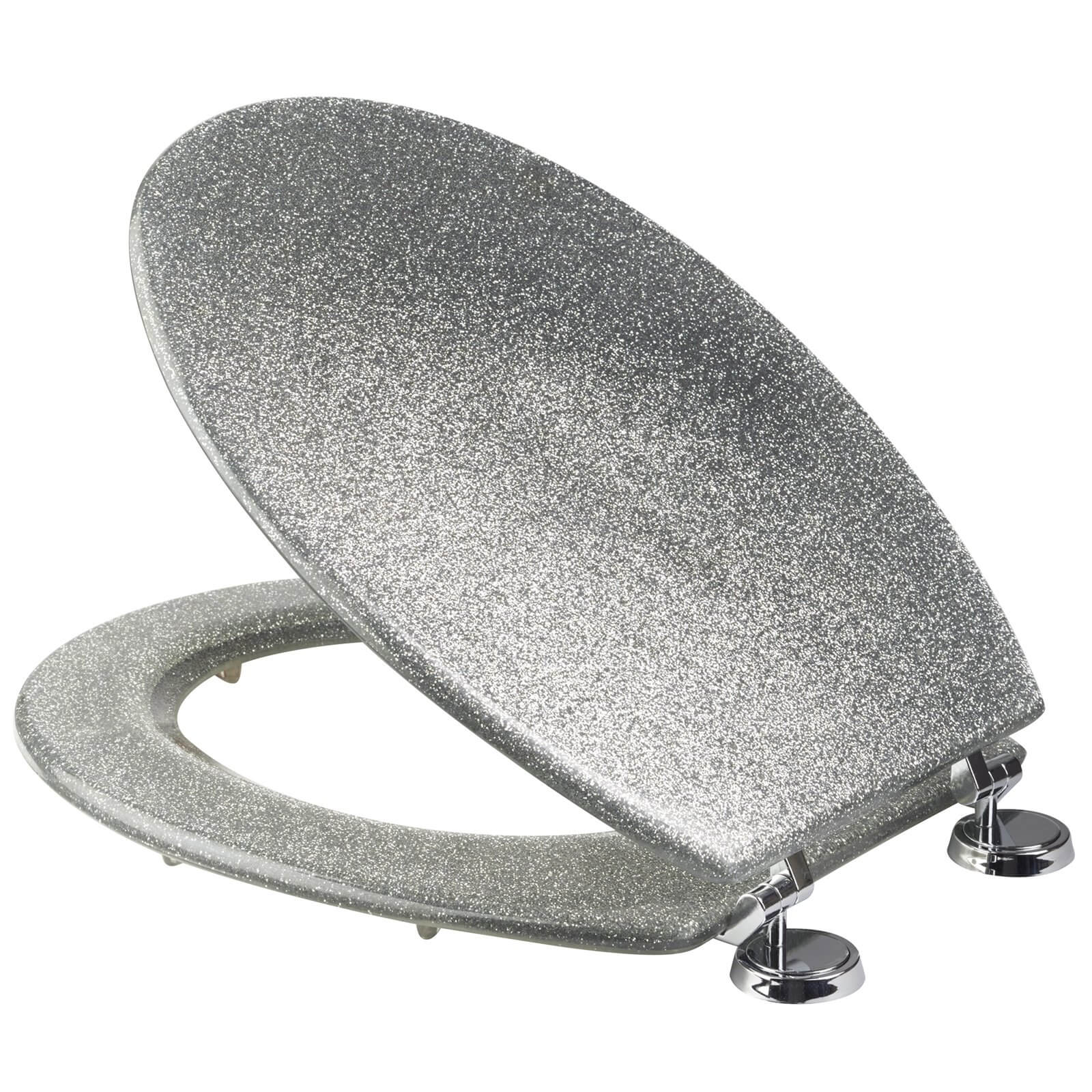 Silver Glitter Moulded Wood Toilet Seat