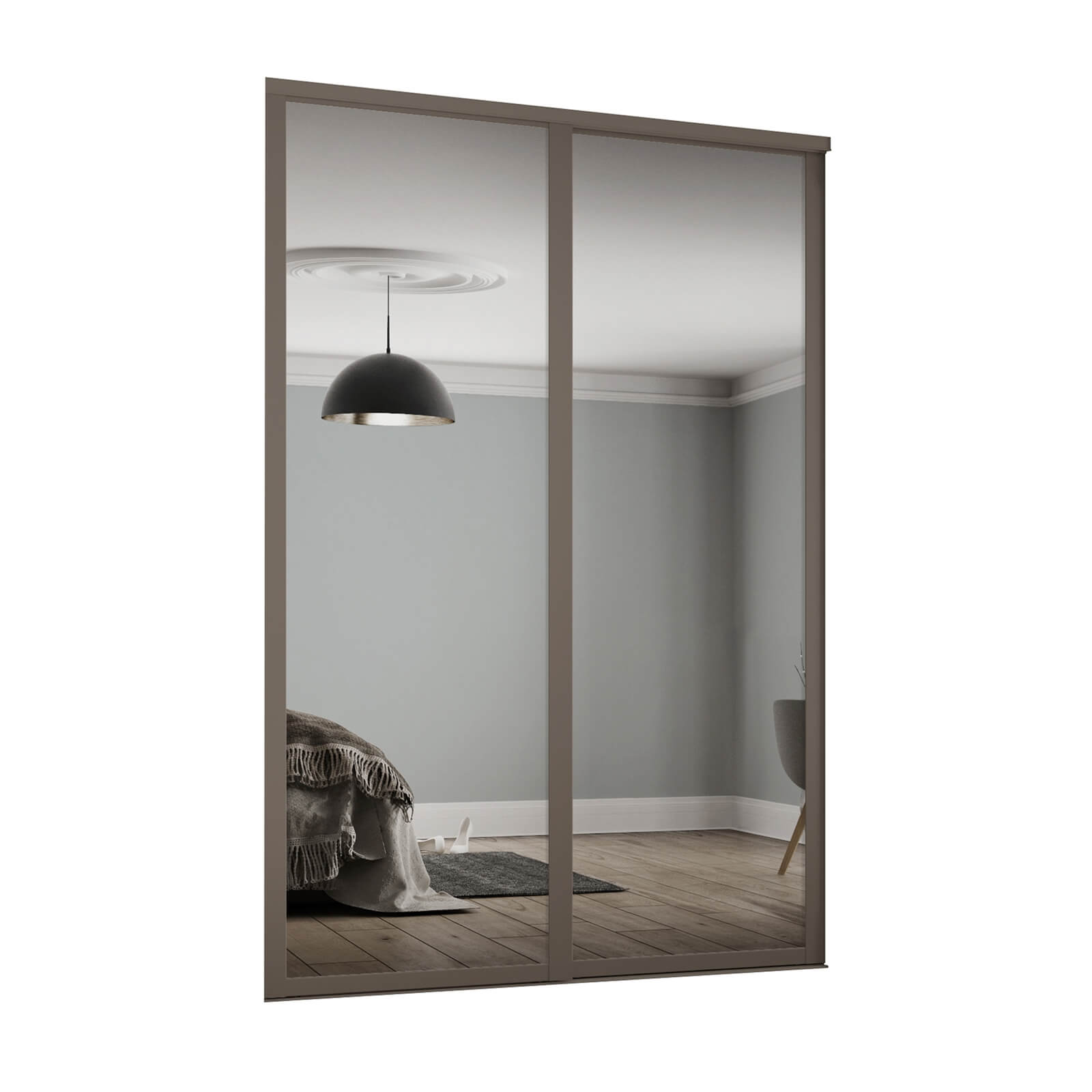Shaker 2 Door Sliding Wardrobe Kit Mirror with Stone Grey Frame (W)1145 x (H)2260mm