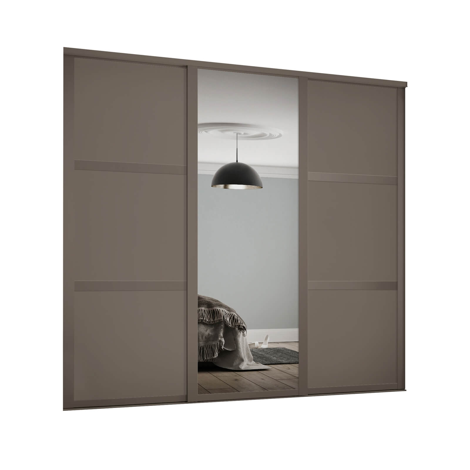 Shaker 3 Door Sliding Wardrobe Kit Stone Grey Panel / Mirror with Stone Grey Frame (W)1680 x (H)2260mm