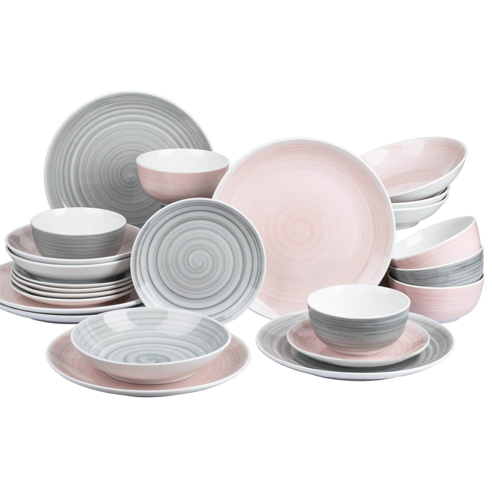 Spin Wash 24 Piece Dinner Set - Pink & Grey