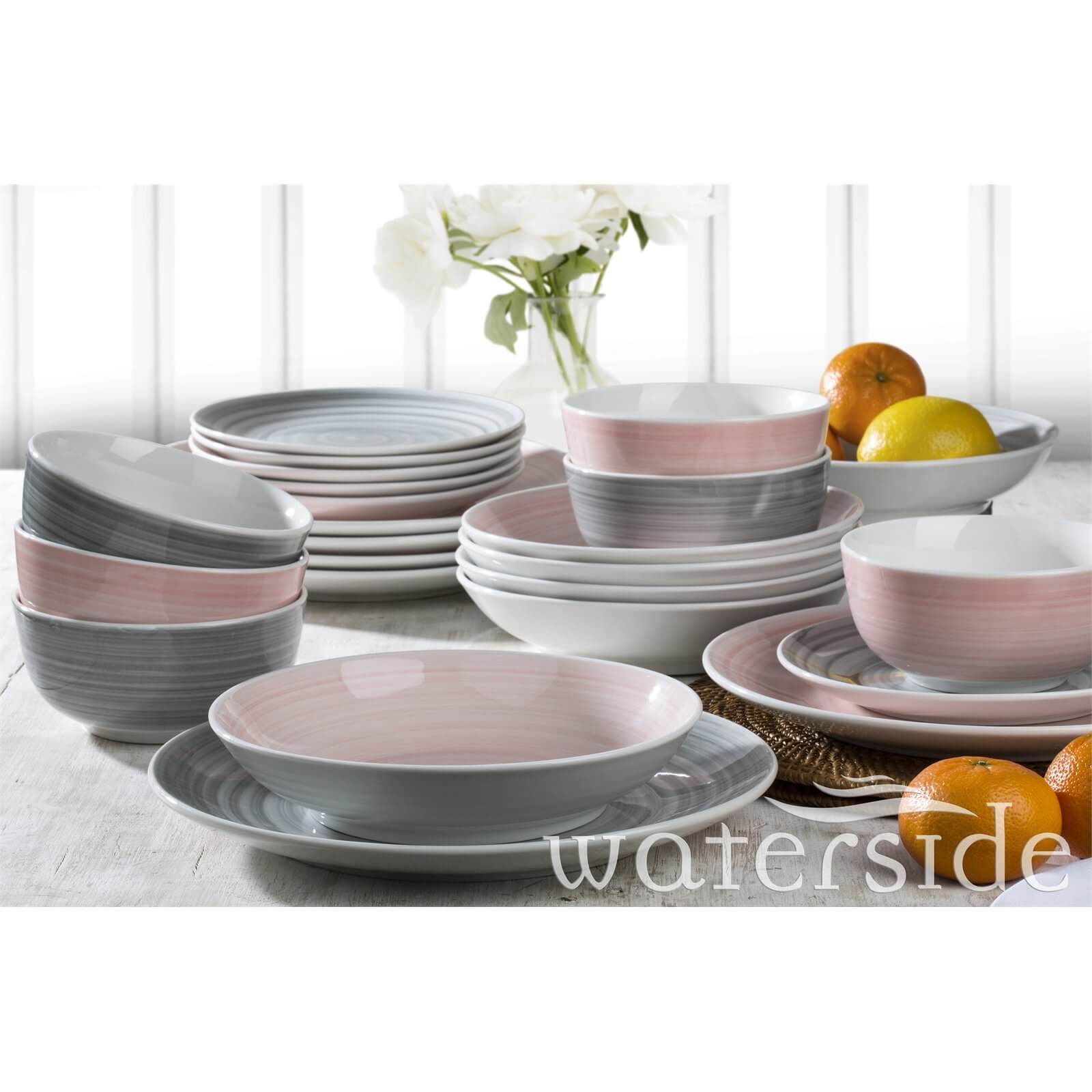Spin Wash 24 Piece Dinner Set - Pink & Grey