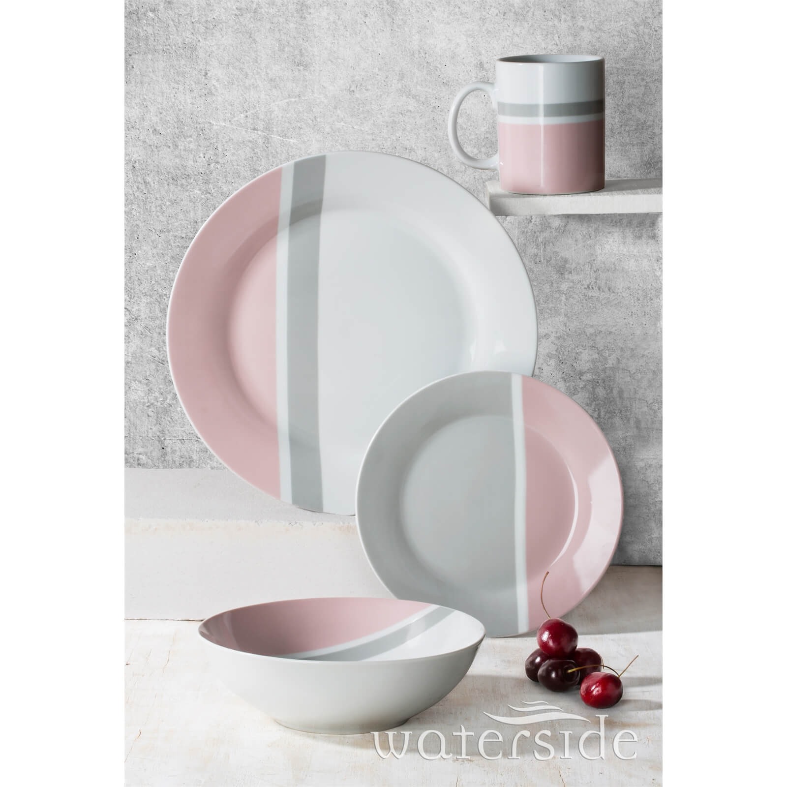 Lulu 16 Piece Dinner Set Blush Pink Dove Grey