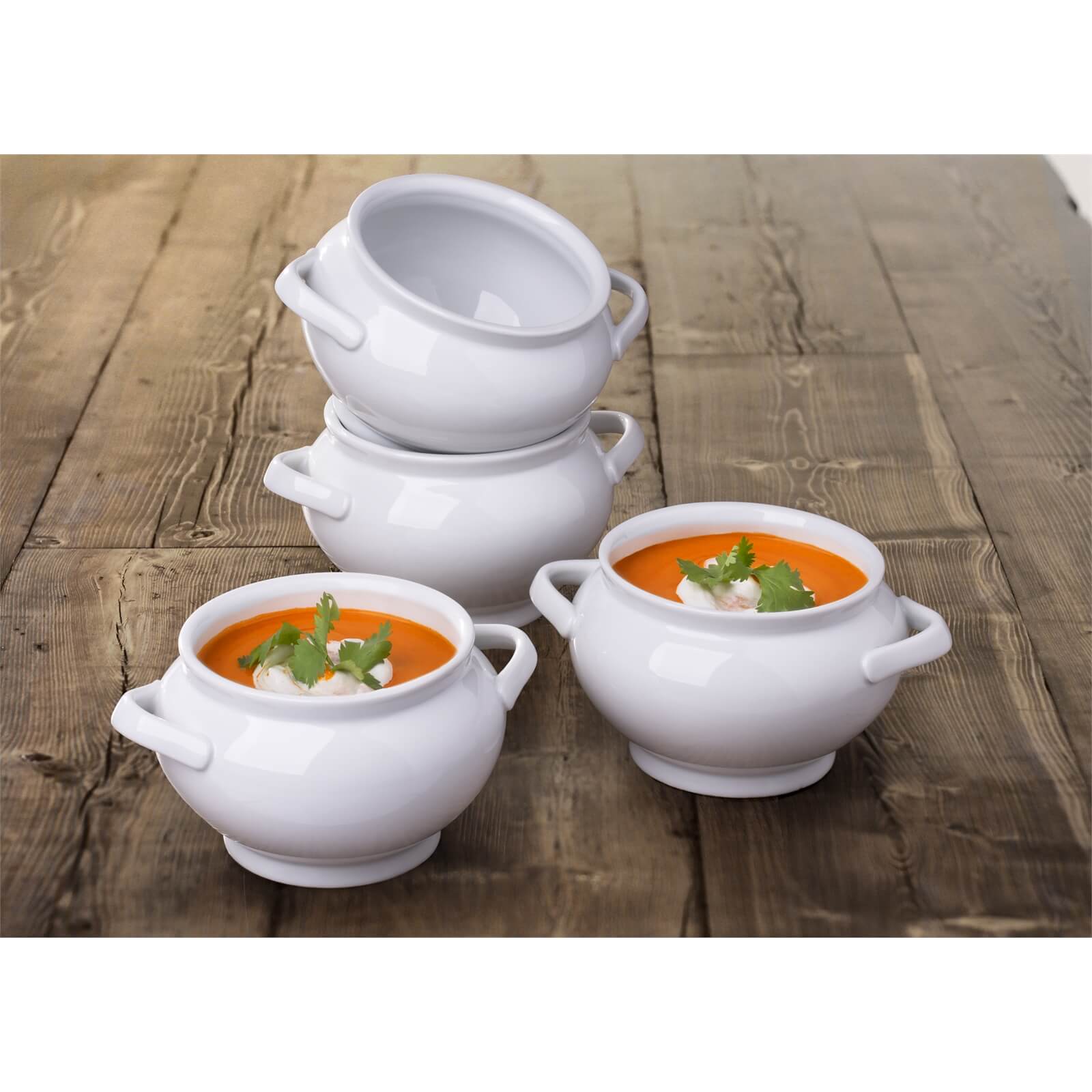 Set of 4 Deep Soup Bowls with 2 Handles - White