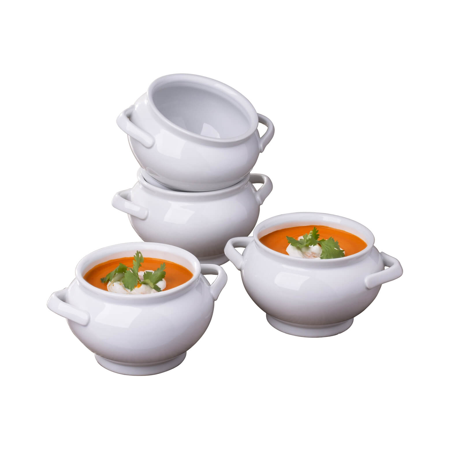 Set of 4 Deep Soup Bowls with 2 Handles - White