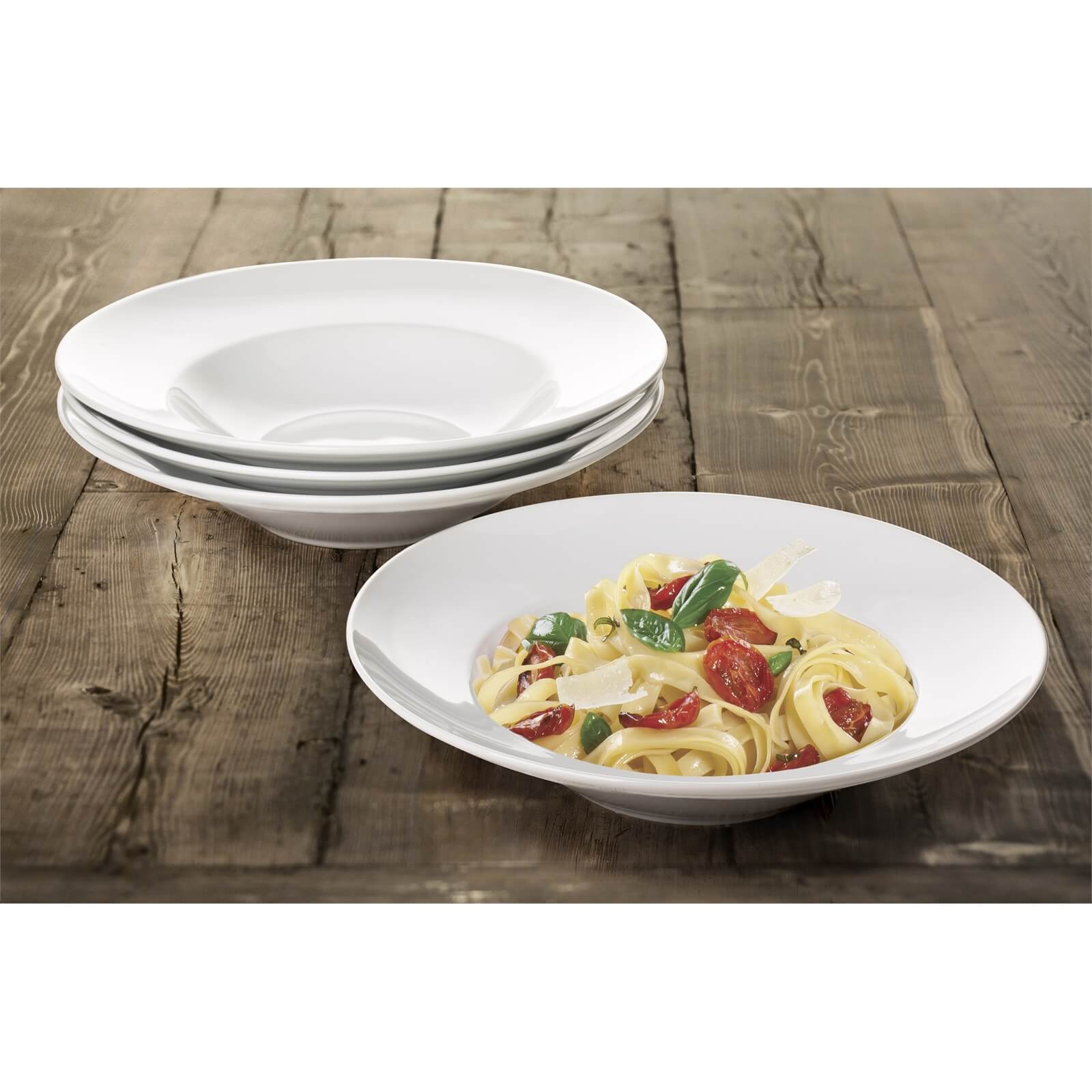 White Wide Rimmed Pasta Bowls - 4 Piece Set