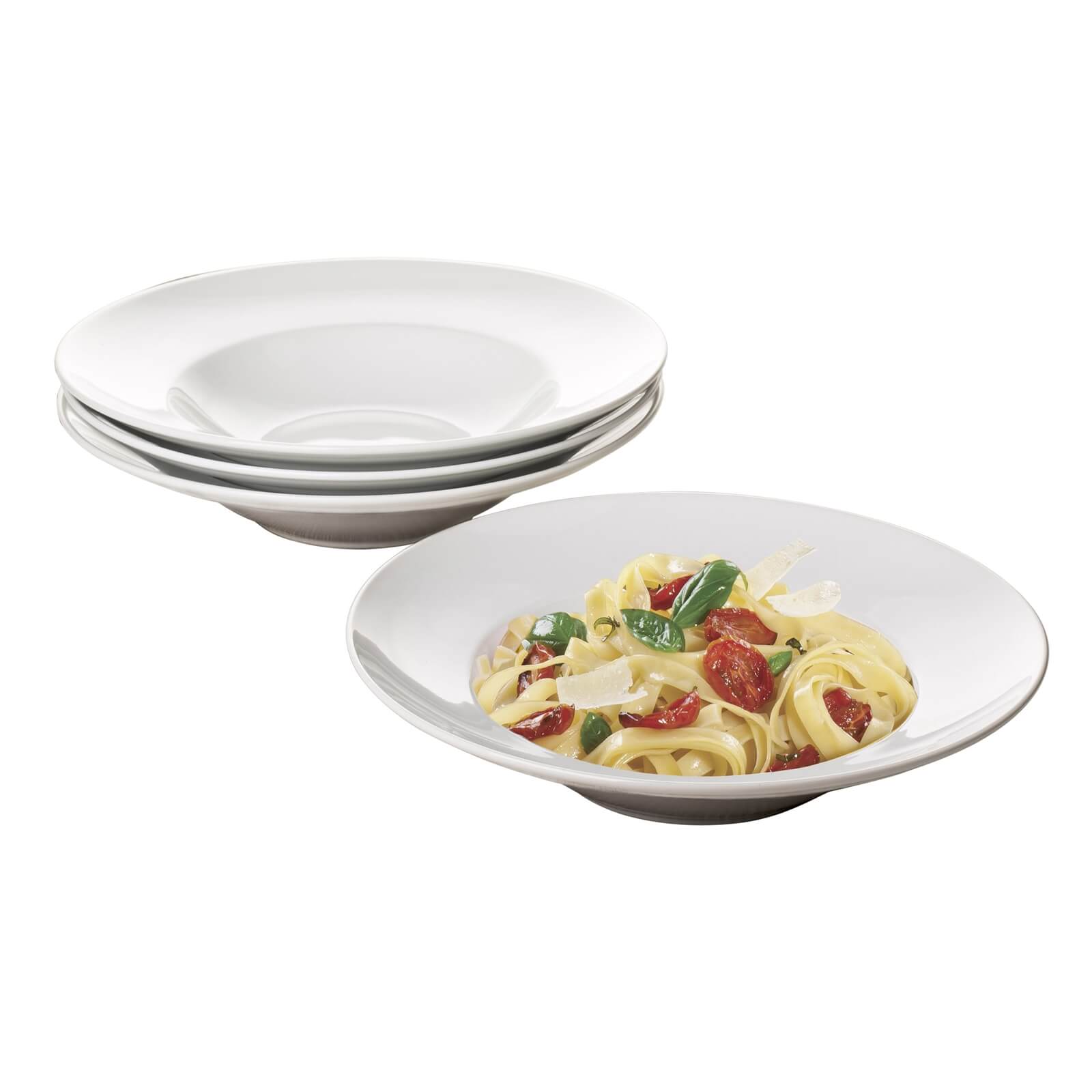 White Wide Rimmed Pasta Bowls - 4 Piece Set