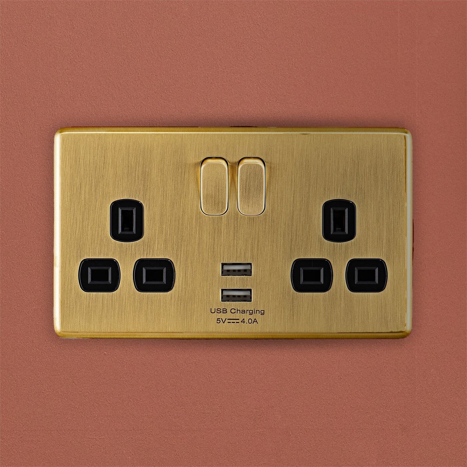 Arlec Fusion 13A 2 Gang Gold Double switched socket with 2x4A USB