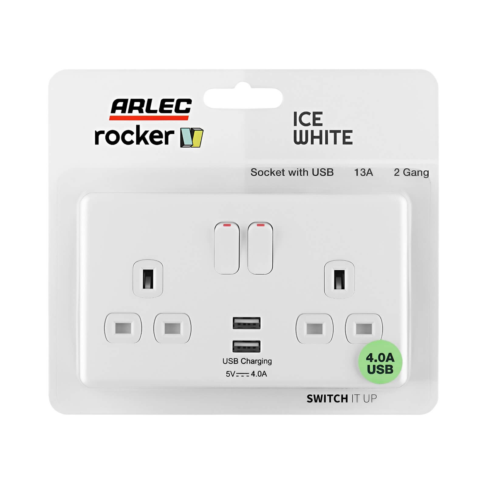 Arlec Rocker Ice White  Double USB Socket 2 x 4A USB