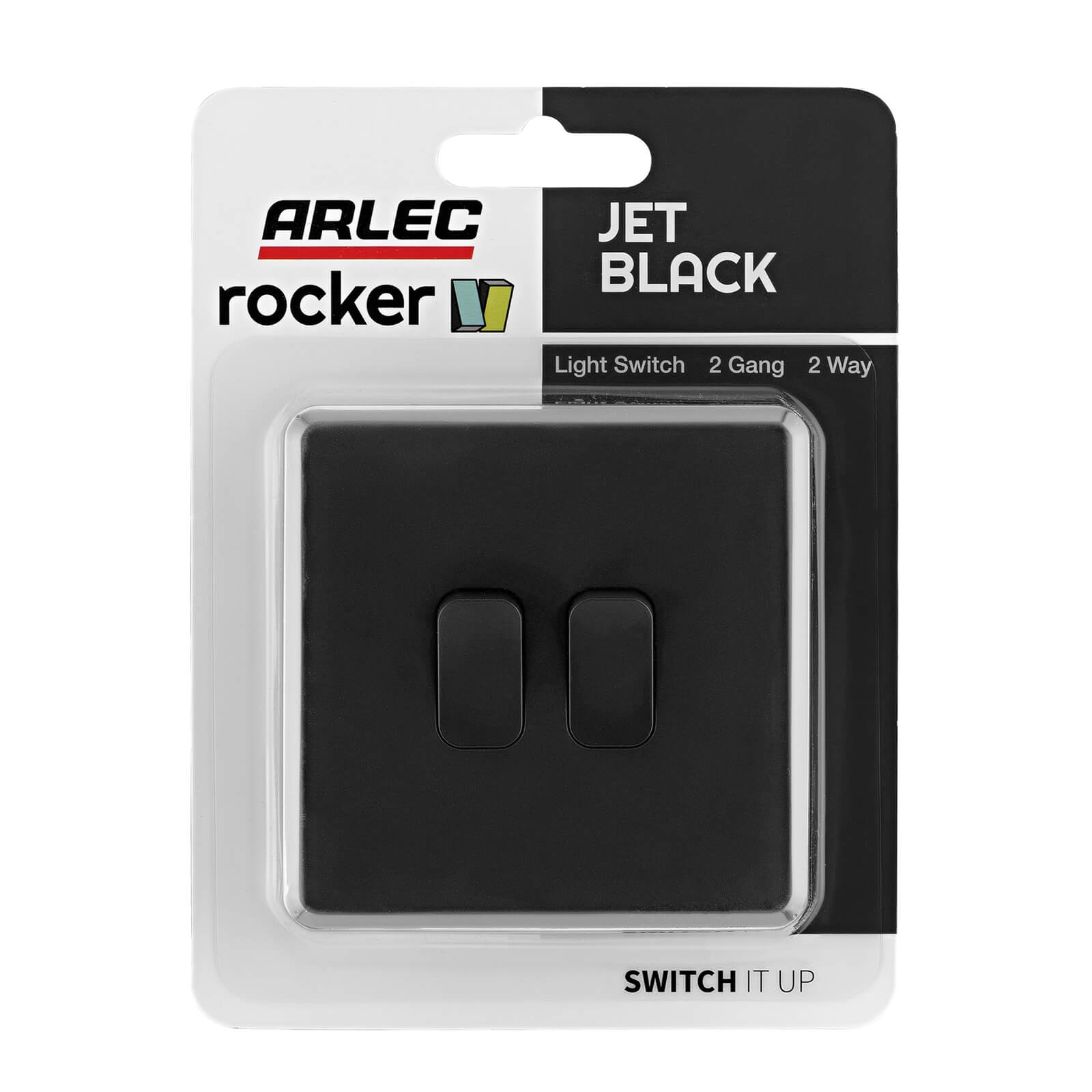Arlec Rocker 10A 2Gang 2Way Jet Black Double light switch