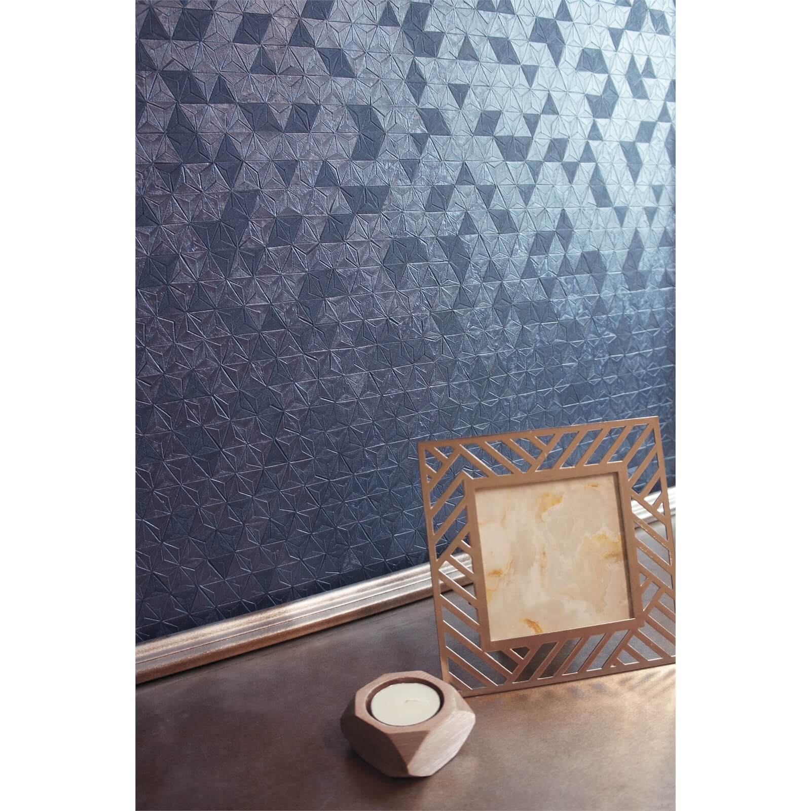 Holden Decor Origami Geometric Embossed Metallic Navy Wallpaper