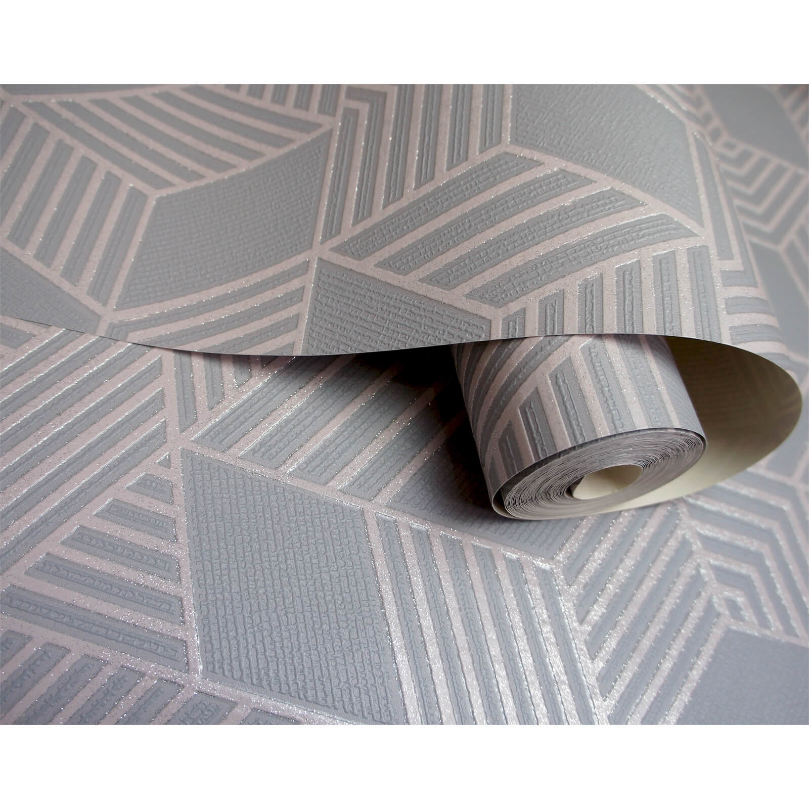 Holden Decor Astonia Geometric Textured Glitter Pink and Slate Grey Wallpaper