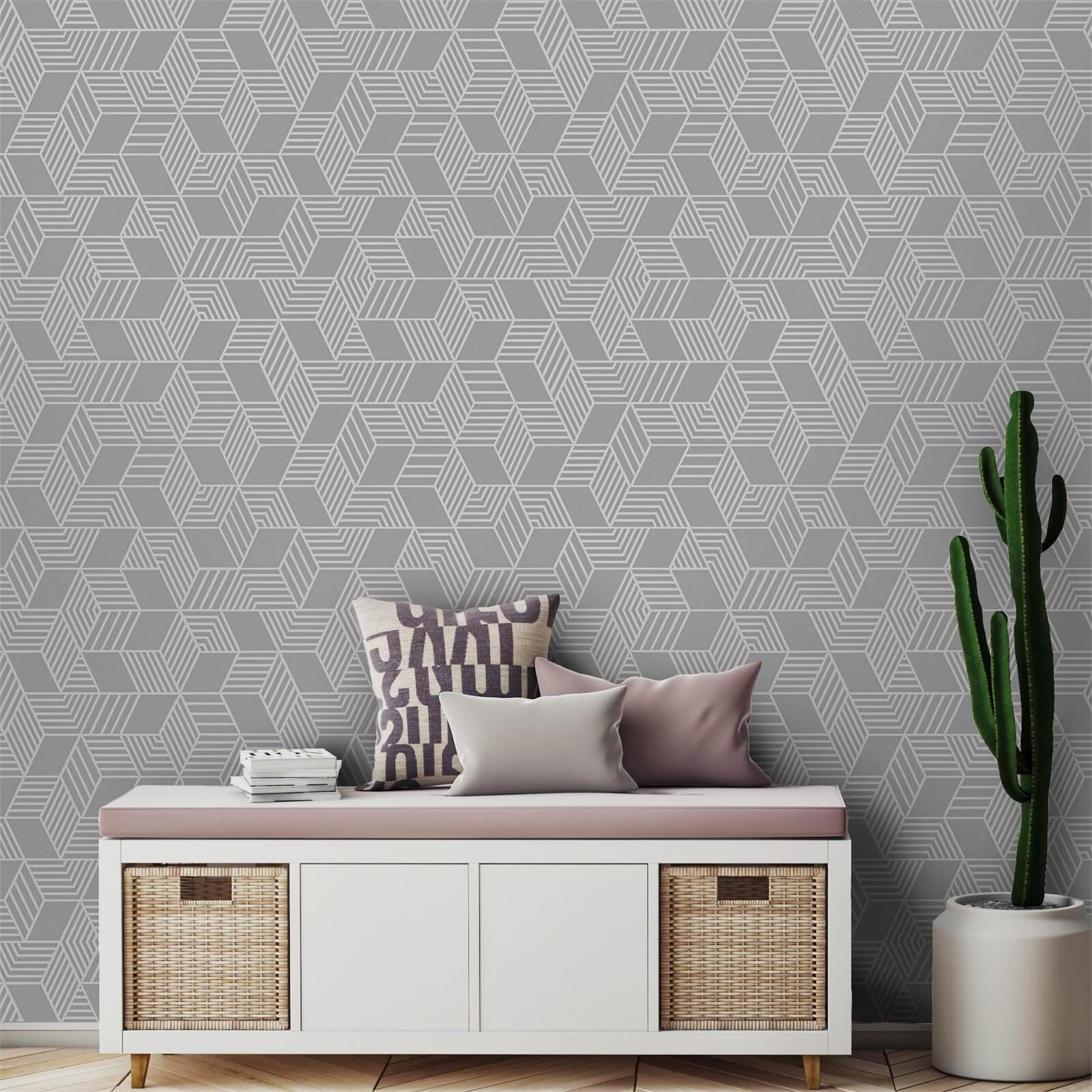 Holden Decor Astonia Geometric Textured Glitter Pink and Slate Grey Wallpaper