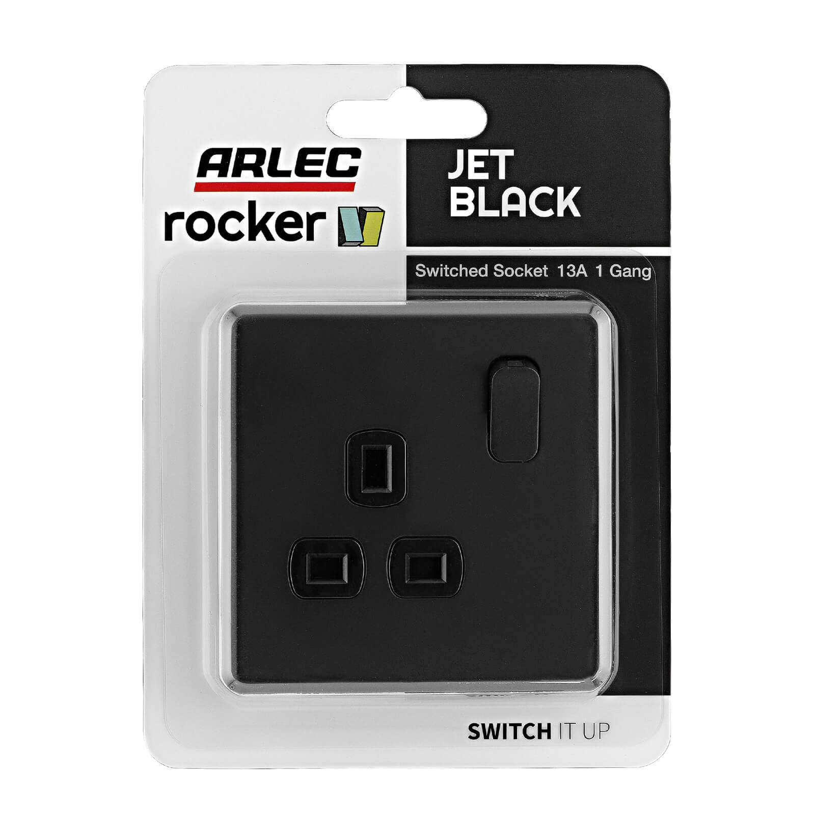 Arlec Rocker  13A 1 Gang Jet Black Single switched socket