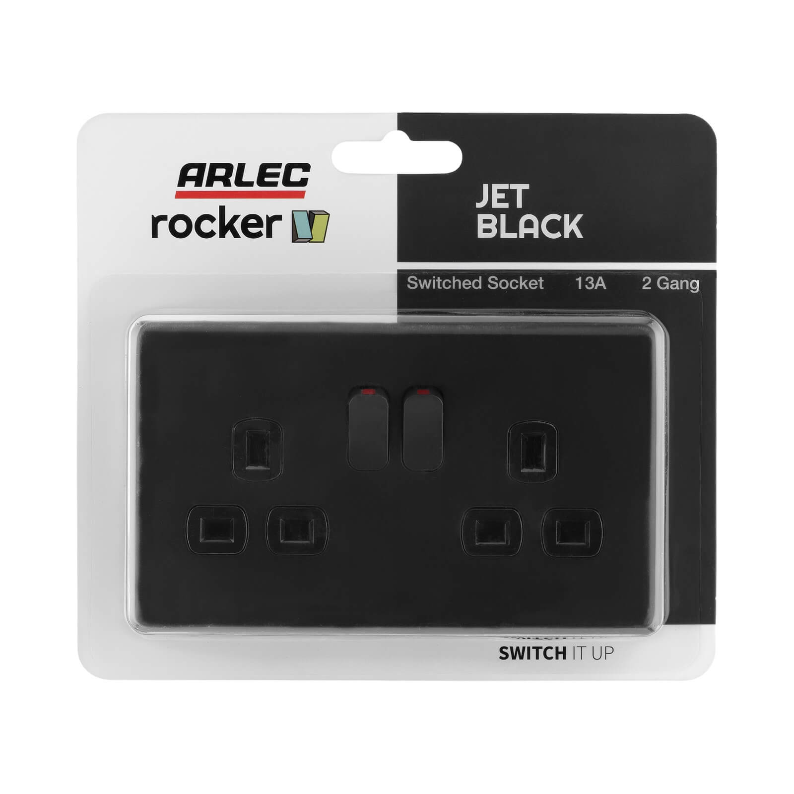 Arlec Rocker 13A 2 Gang  Jet Black Double switched socket
