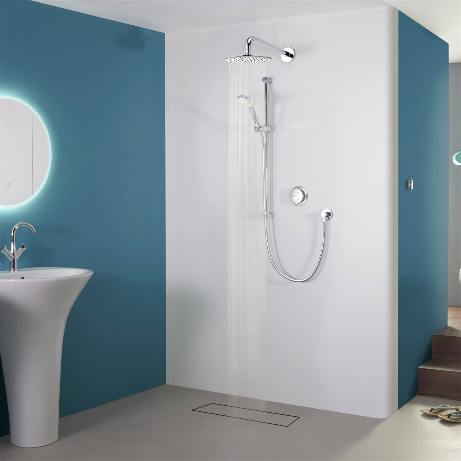 Aqualisa Quartz Concealed with Adjustable and Fixed Wall Heads - High Pressure/Combi