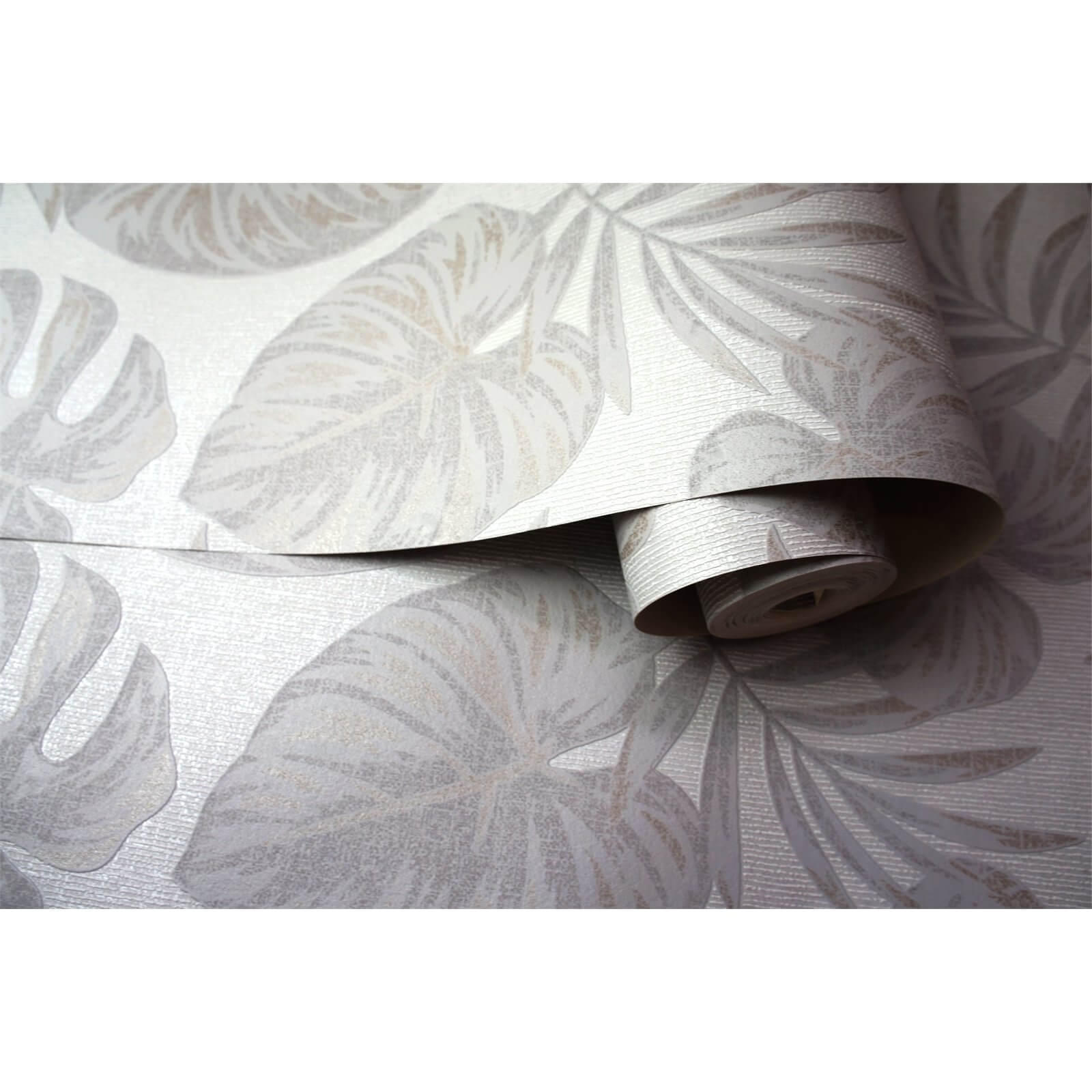 Holden Decor Riviera Leaf Textured Metallic Grey Wallpaper