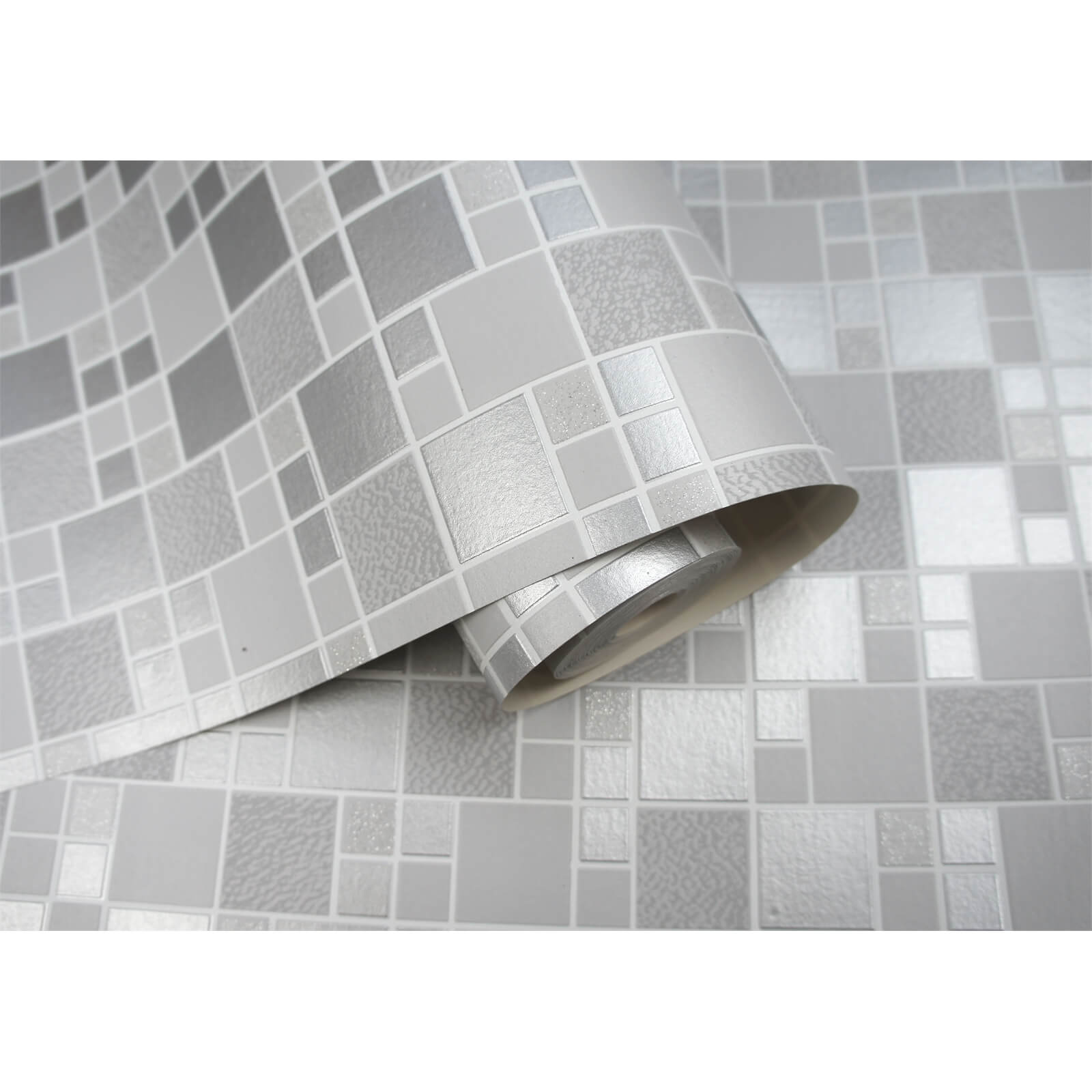 Holden Decor Trivola Tile Embossed Metallic Glitter Grey Wallpaper