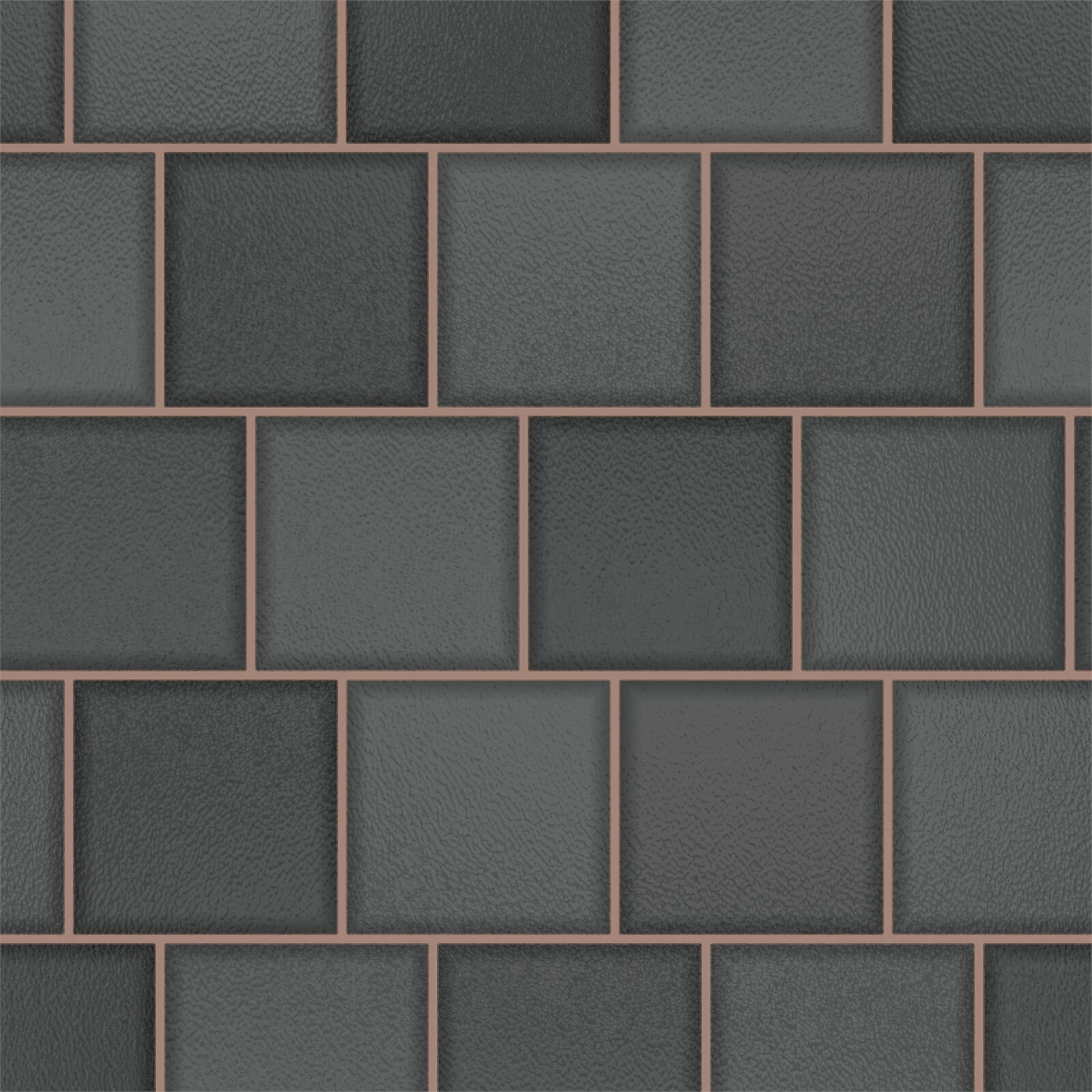 Holden Decor Glass Tile Embossed Metallic Charcoal and Rose Gold Wallpaper