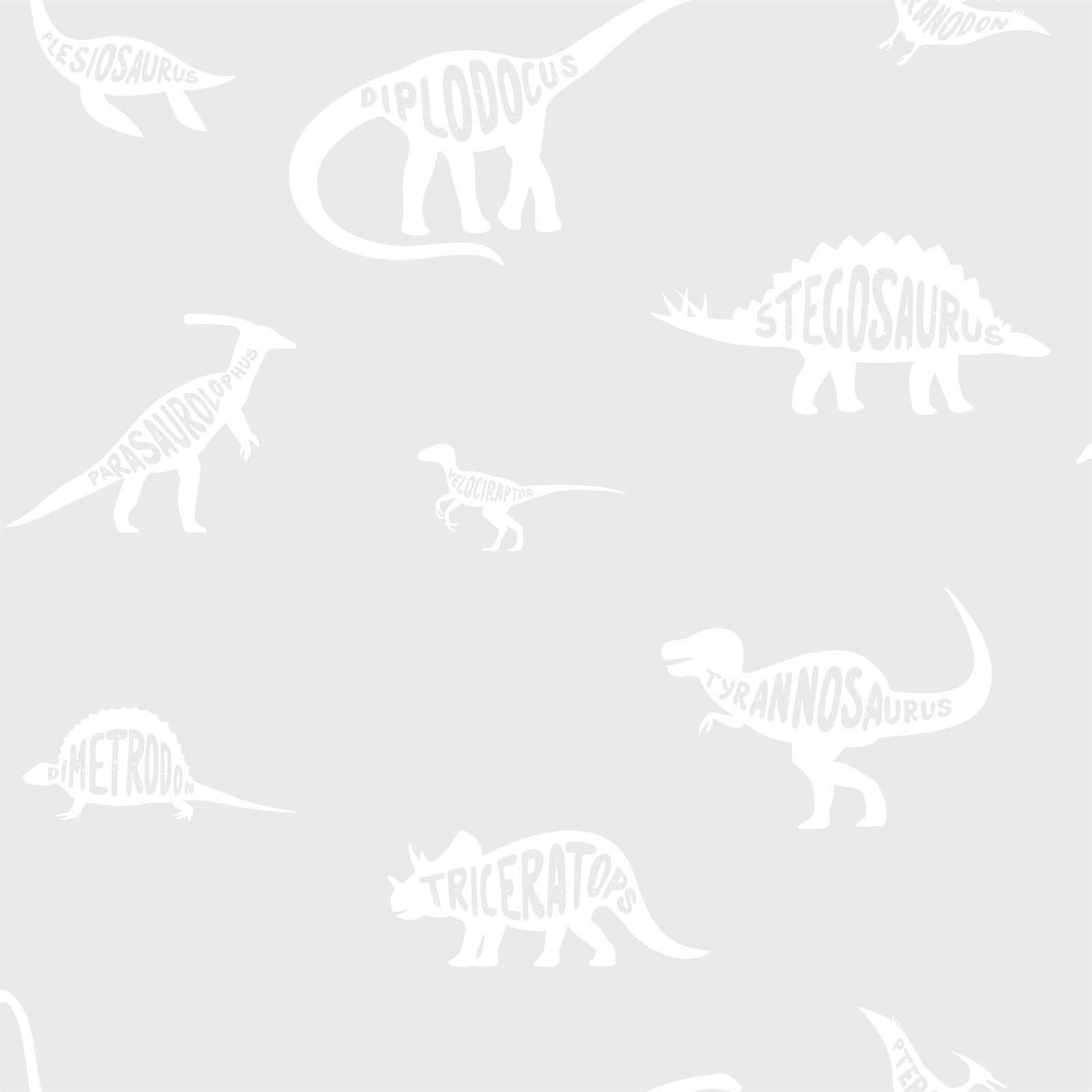 Holden Decor Dino Dictionary Dinosaur Smooth Grey Wallpaper