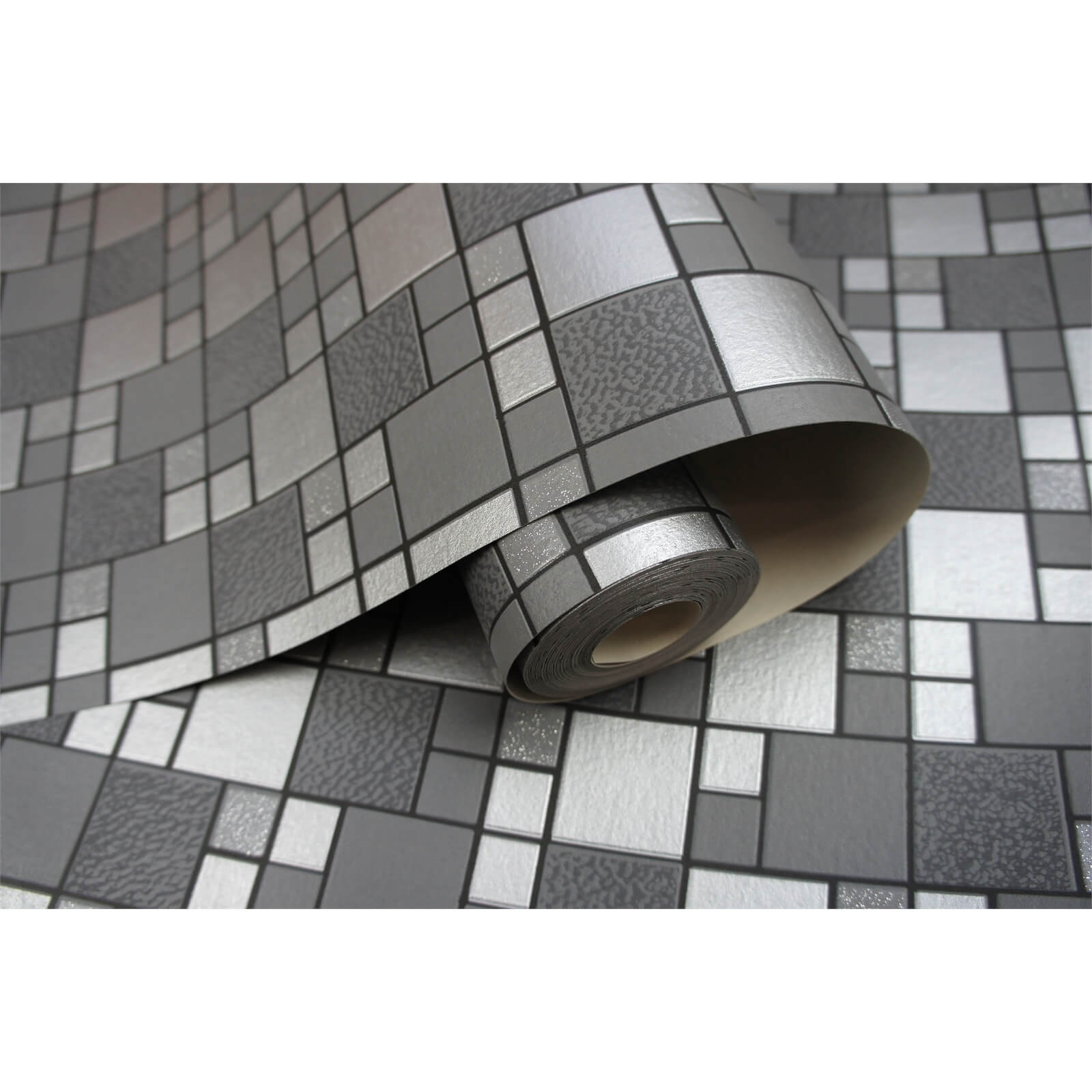 Holden Decor Trivola Tile Embossed Metallic Glitter Charcoal Wallpaper