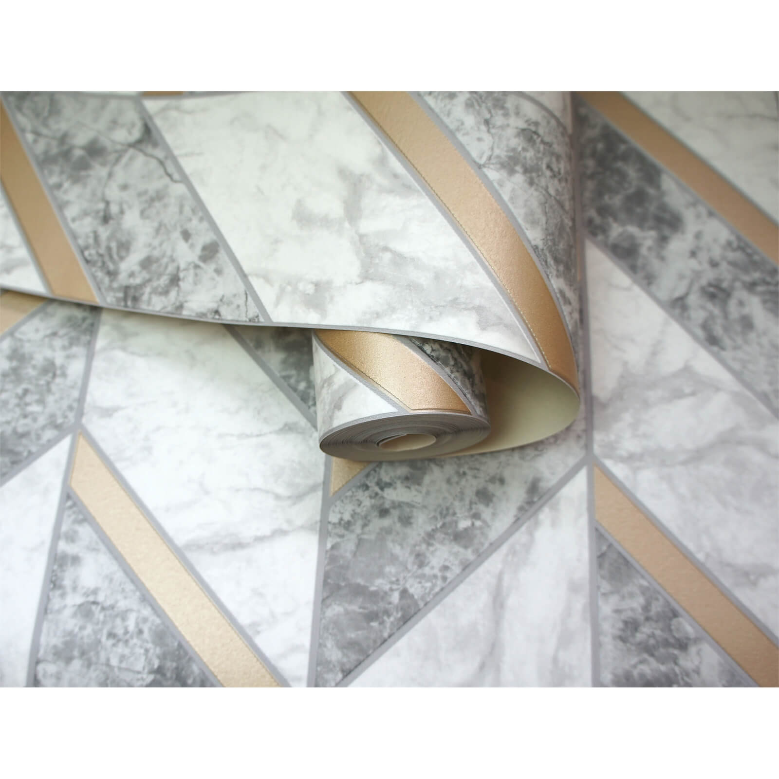 Holden Decor Carrara Tile Embossed Metallic Grey and Gold Wallpaper